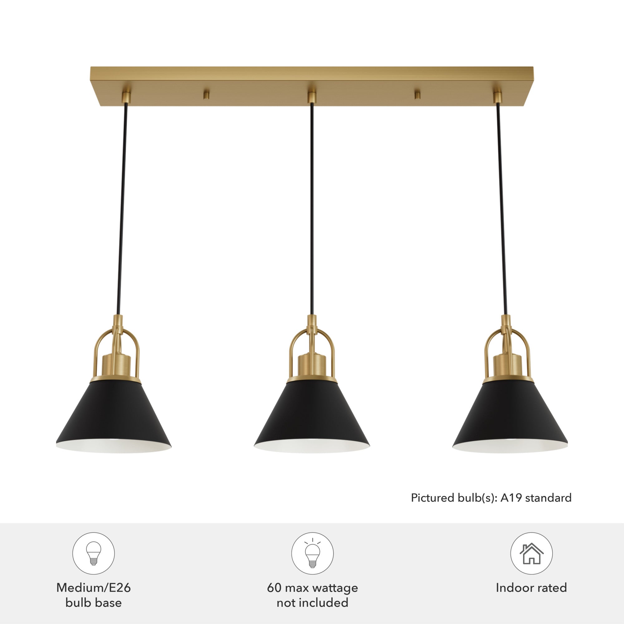 Hunter Carrington Isle Luxe Gold & Matte Black 3-Light Pendant Cluster Ceiling Light - Jasmine Roth Collection | Modern Dining Room & Kitchen Island Lighting Fixture