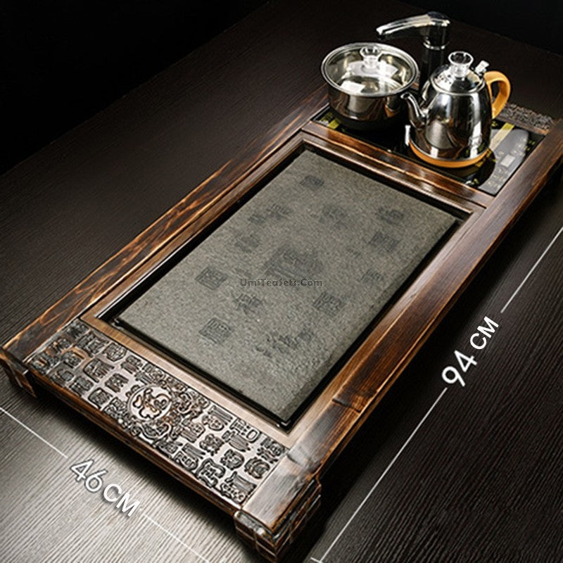 Premium Handcrafted Ice Crack Tea Set with Fire Wood & Stone Tea Tray - Perfect for Zen Meditation, Japanese Tea Ceremony & Home Decoration
