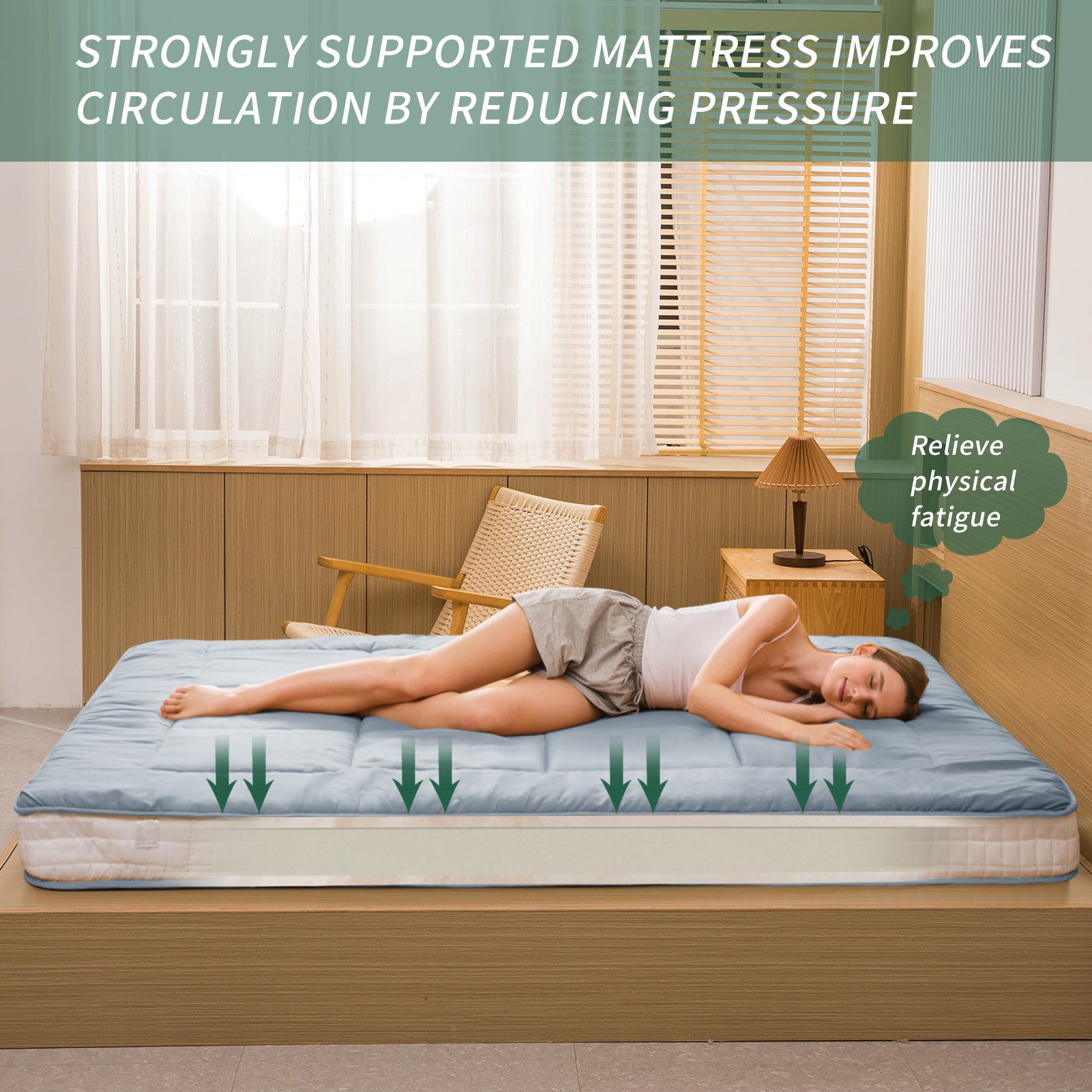 MAXYOYO Padded Comfortable Floor Mattress - Blue Gray | Extra Thick Foldable Guest Bed | Perfect for Camping, Sleepovers & Small Space Living
