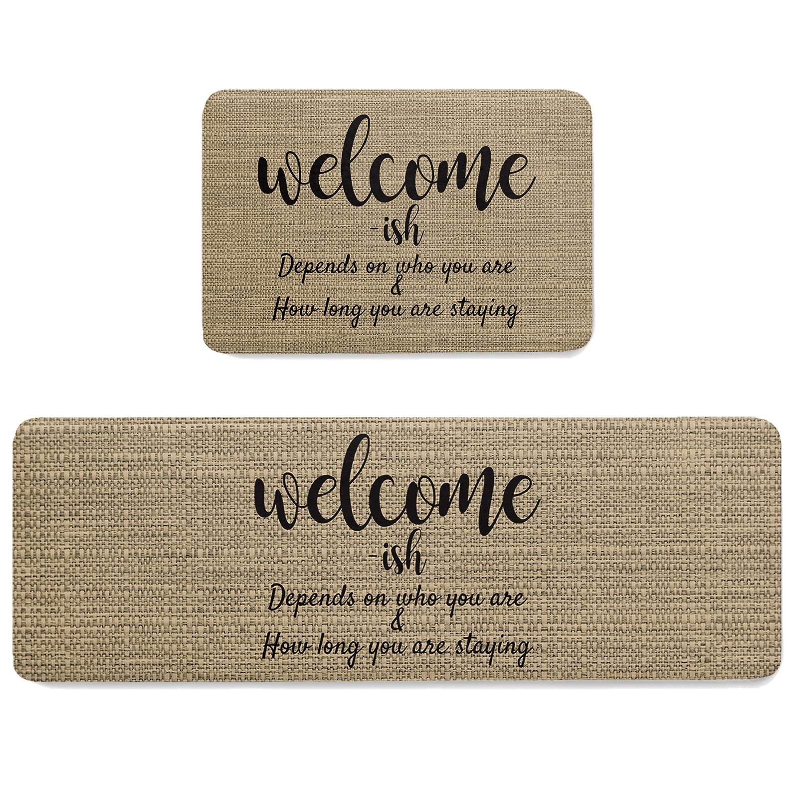Non-Slip Retro Brown Burlap Kitchen Rugs and Mats - Absorbent Doormat for Entryway, Laundry Room & Hallway Runner with Welcome Design - Perfect for Home, Bathroom & High-Traffic Areas