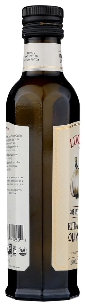 Lucini Italia Robust Garlic Extra Virgin Olive Oil - Case of 6 Bottles (8.5 Fl oz Each) - Premium Cooking Oil for Pasta, Salads & Mediterranean Dishes