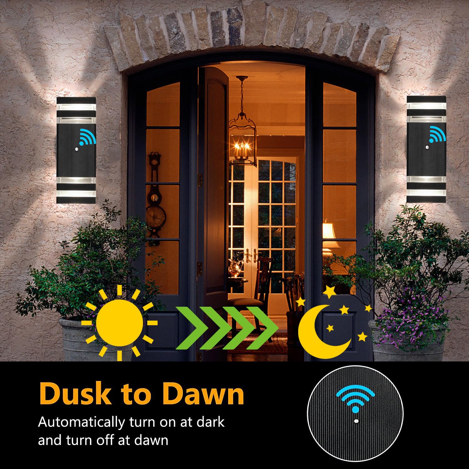 4 Pack Dusk to Dawn Outdoor Wall Lights - Modern Black Exterior Light Fixture, 2-Layer Waterproof IP65 Up Down Wall Sconces for Garage, Porch, House (3000K Warm White) - Perfect for Entryway, Patio, Garden & Driveway Lighting