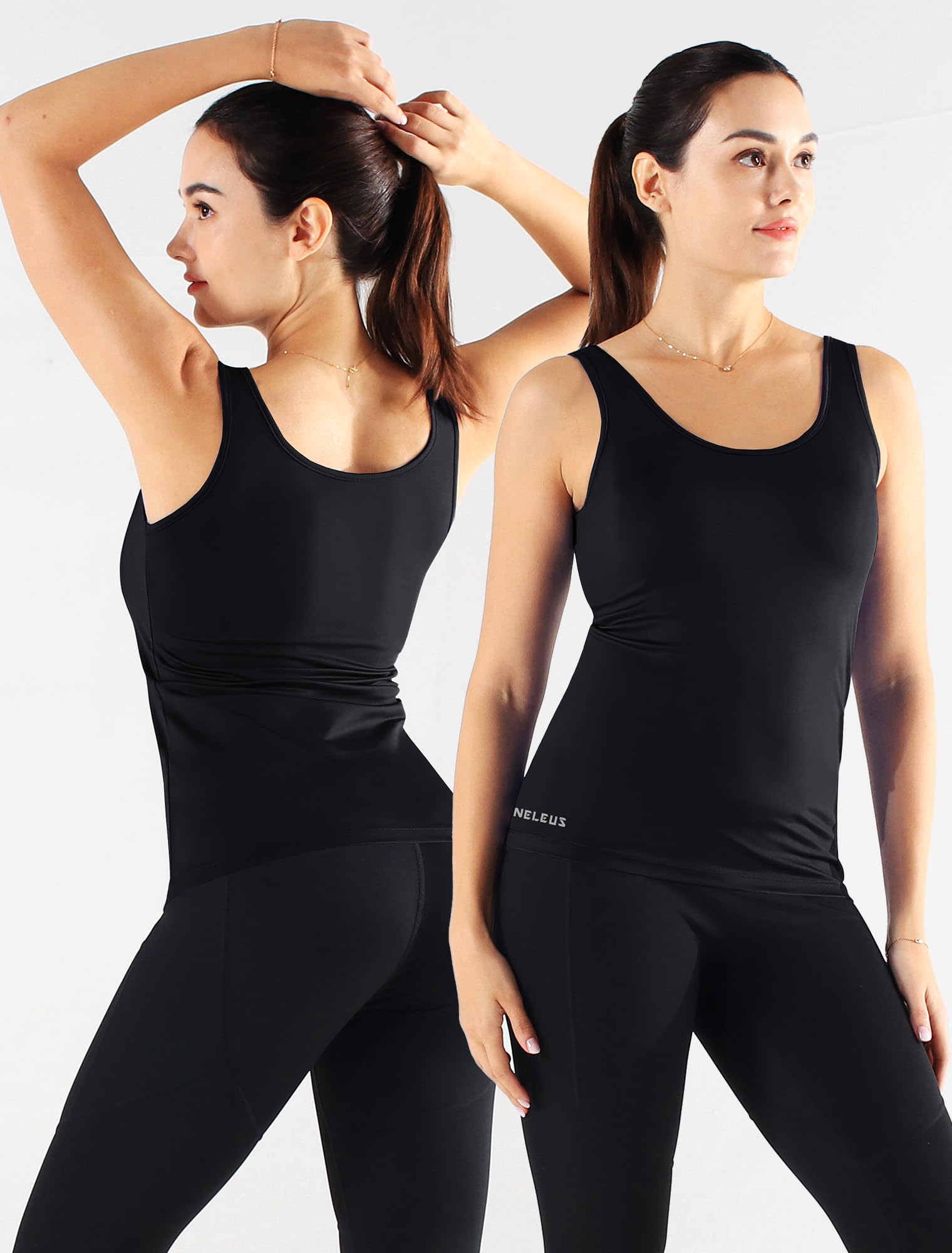 NELEUS Women's 3 Pack Seamless Compression Tank Top with Built-in Bra - Moisture Wicking Yoga Shirts for Running, Workout & Gym - Plus Size Activewear for High Impact Sports & Everyday Wear