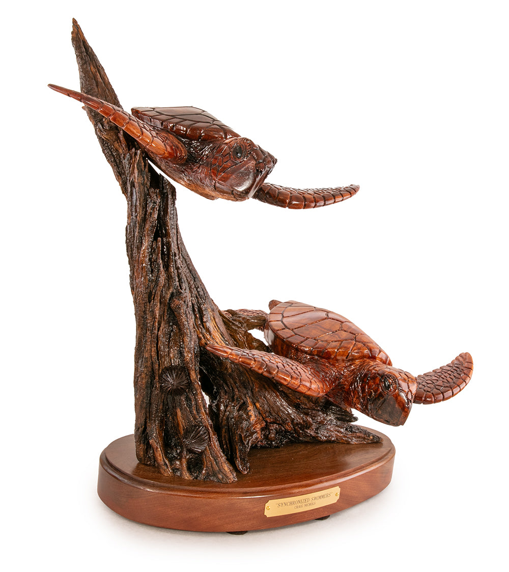 Handcrafted Koa Wood Sculpture - Synchronized Swimmers Art Piece by Craig Nichols | Hawaiian Home Decor, Office Desk Display, Unique Gift for Art Collectors