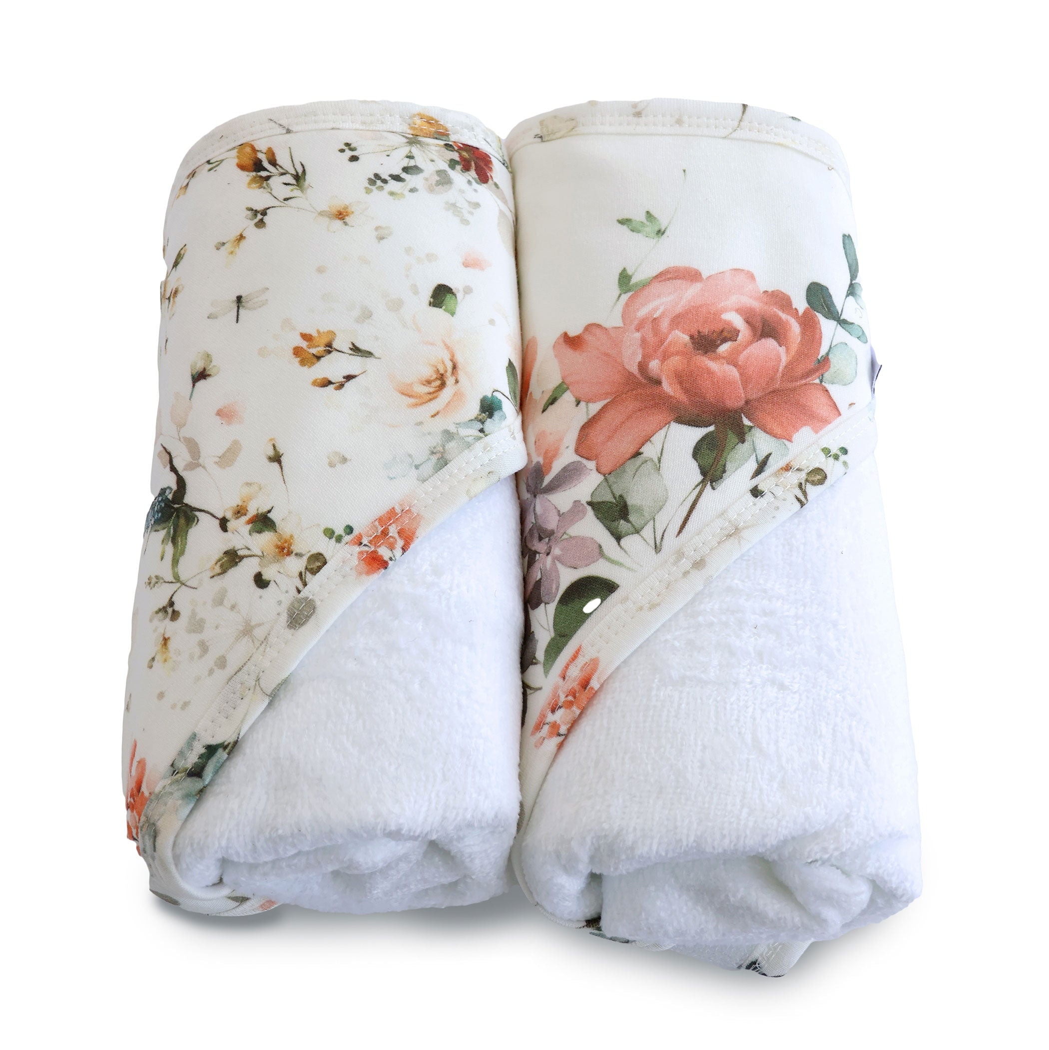 Soft & Absorbent Peonies Bamboo 2-Pack Hooded Baby Towels for Bath Time, Swimming & Spa - Hypoallergenic & Eco-Friendly