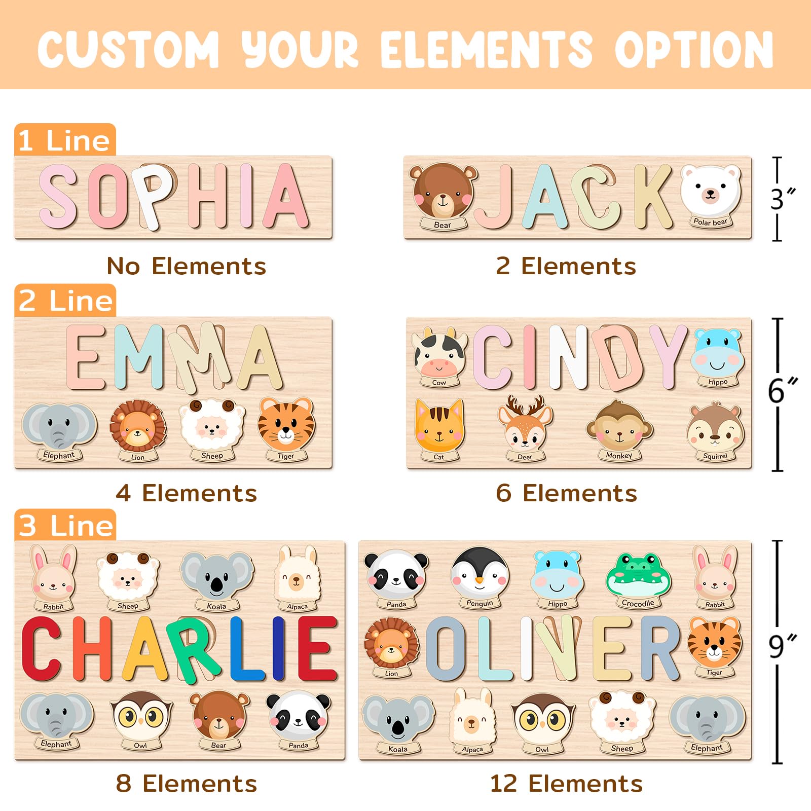 Personalized Wooden Name Puzzle for Toddlers 1-3 Years Old - Custom Baby Learning Toy with Animal Shapes, Engraved Text - Perfect Easter Basket Stuffers, 1st Birthday Gifts & Early Education Activity for Boys and Girls