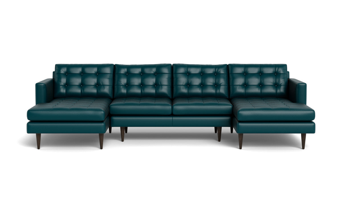Wallace 126 Genuine Leather Double Chaise U-Shaped Sectional Sofa - Modern Living Room Furniture for Home Theater & Family Gatherings