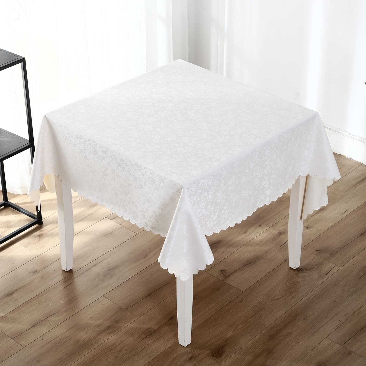 Smiry Square Waterproof Vinyl Tablecloth - Heavy Duty, Wipeable, Washable White Table Cover for Kitchen, Dining Room, Outdoor Picnics, and Party Events (54