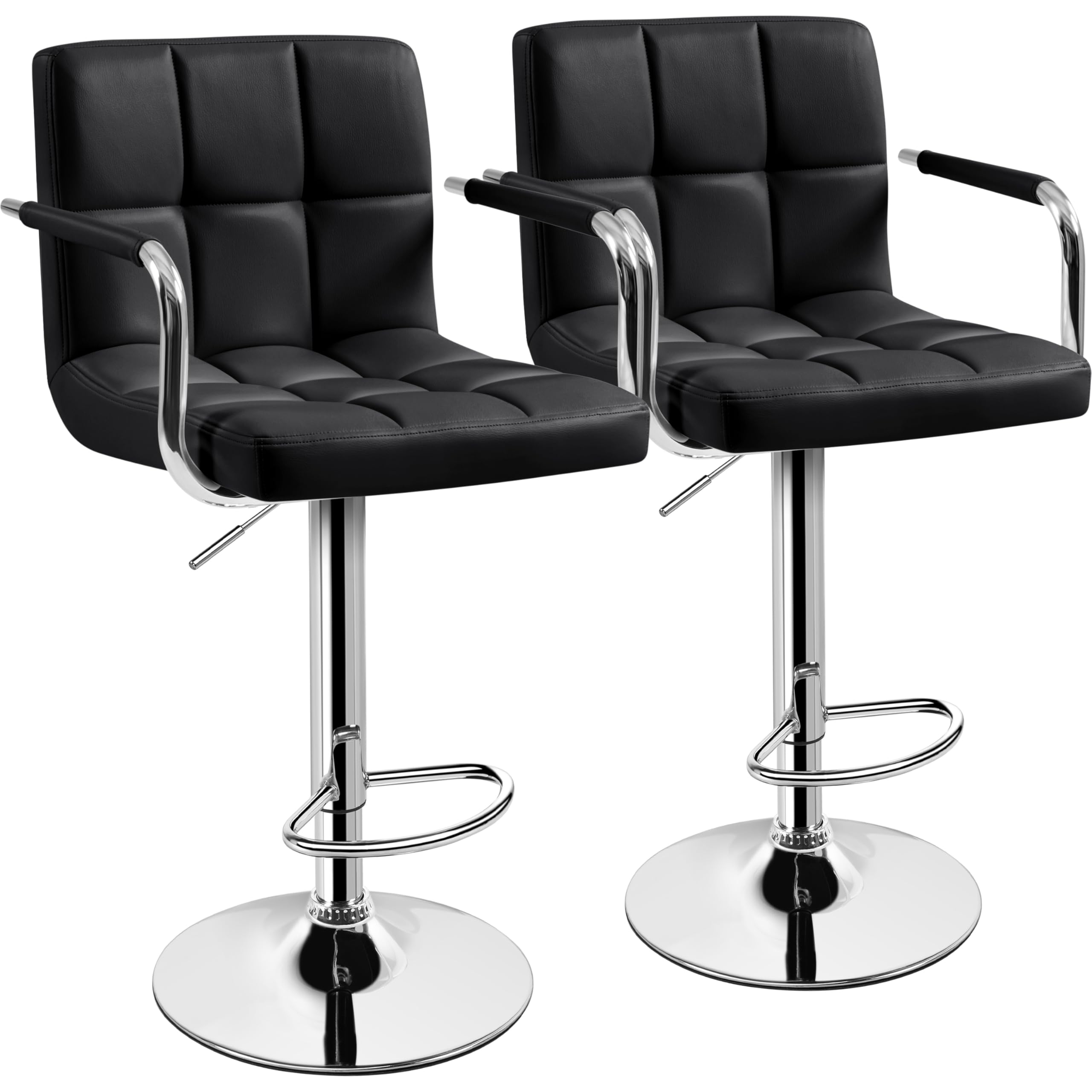 Yaheetech 2-Pack Adjustable Swivel Bar Stools with PU Leather Seat - Hydraulic Height Counter Stools with Armrest & Back Support for Kitchen, Bar & Dining Room - Perfect for Breakfast Nook, Home Bar & Entertainment Areas - Black