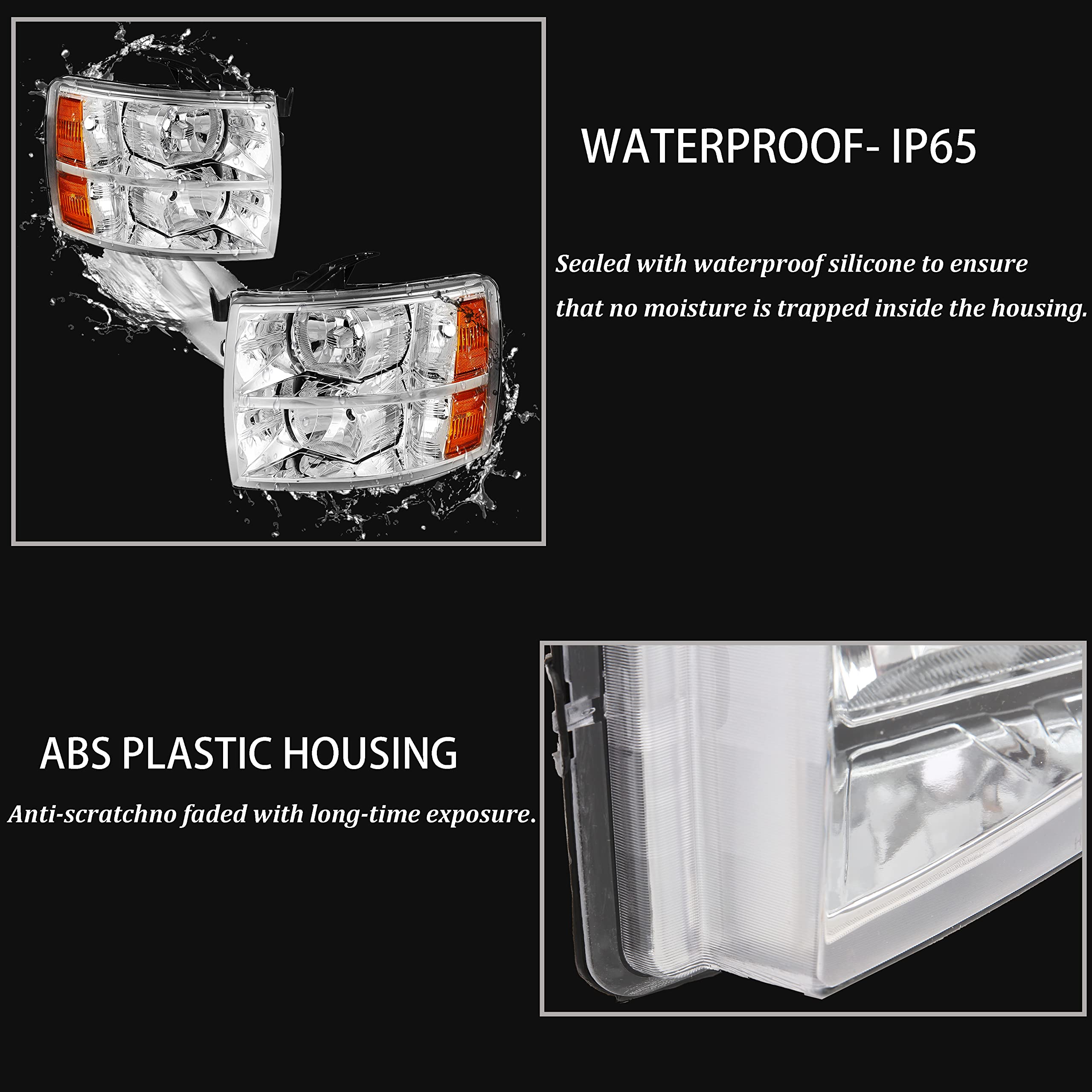 2007-2014 Chevy Silverado 1500 2500HD 3500 Headlight Assembly Replacement - Chrome Headlights Pair for Driver & Passenger | Durable LED Headlamps for Night Driving & Off-Road Adventures