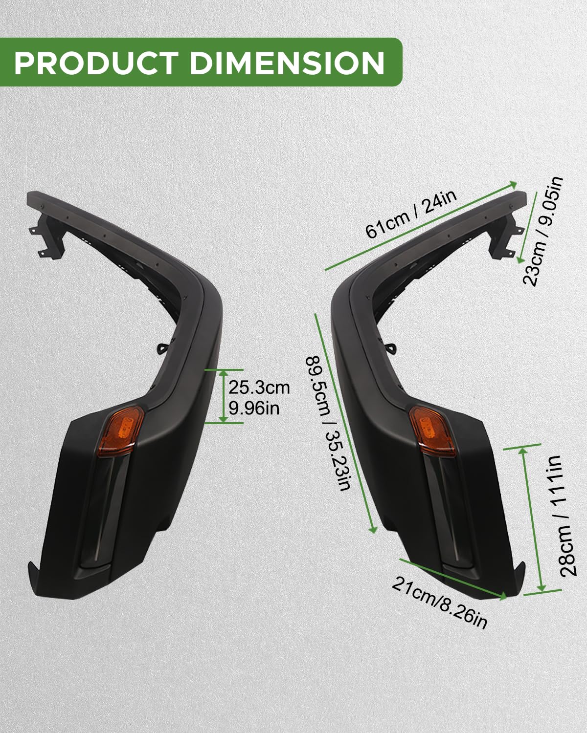 Jeep Wrangler JL JLU Rubicon Front Fender Flares with LED Lights (4-Piece Set) - High Top Design for 2/4 Door Models 2018-2024 | Off-Road Protection & Stylish Upgrade for Jeep Enthusiasts