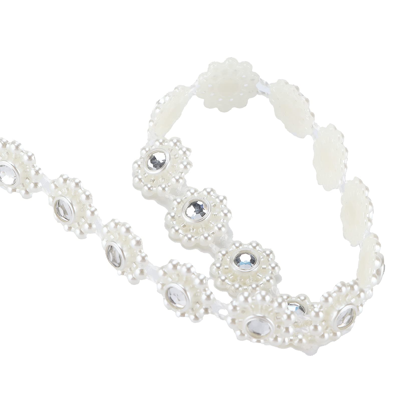 Elegant Off-White Pearl & Rhinestone Applique - Handmade Craft Embellishment for DIY, Wedding Decor, Gift Wrapping & Fashion Accessories
