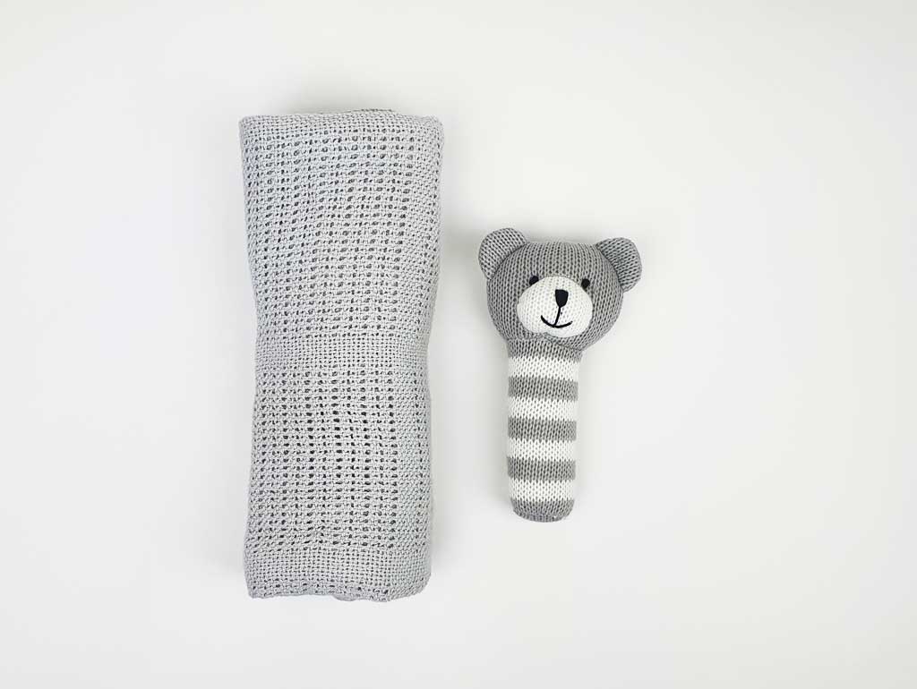 Adorable Grey Baby Bear Gift Box - Gender Neutral Newborn Present for Baby Showers, Birthdays & Special Occasions