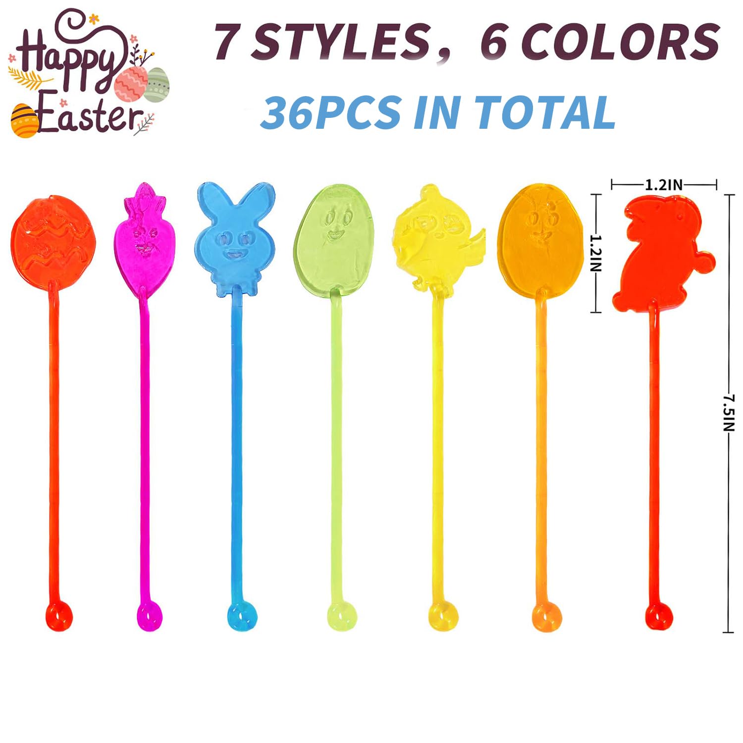 36 Pack Easter Sticky Hand Toys - Stretchy Bunny Chick Egg Carrot Shapes for Kids, Easter Basket Stuffers & Party Favors - Fun Stretchy Toys for Boys Girls Easter Egg Hunt, Classroom Prizes & Birthday Gifts