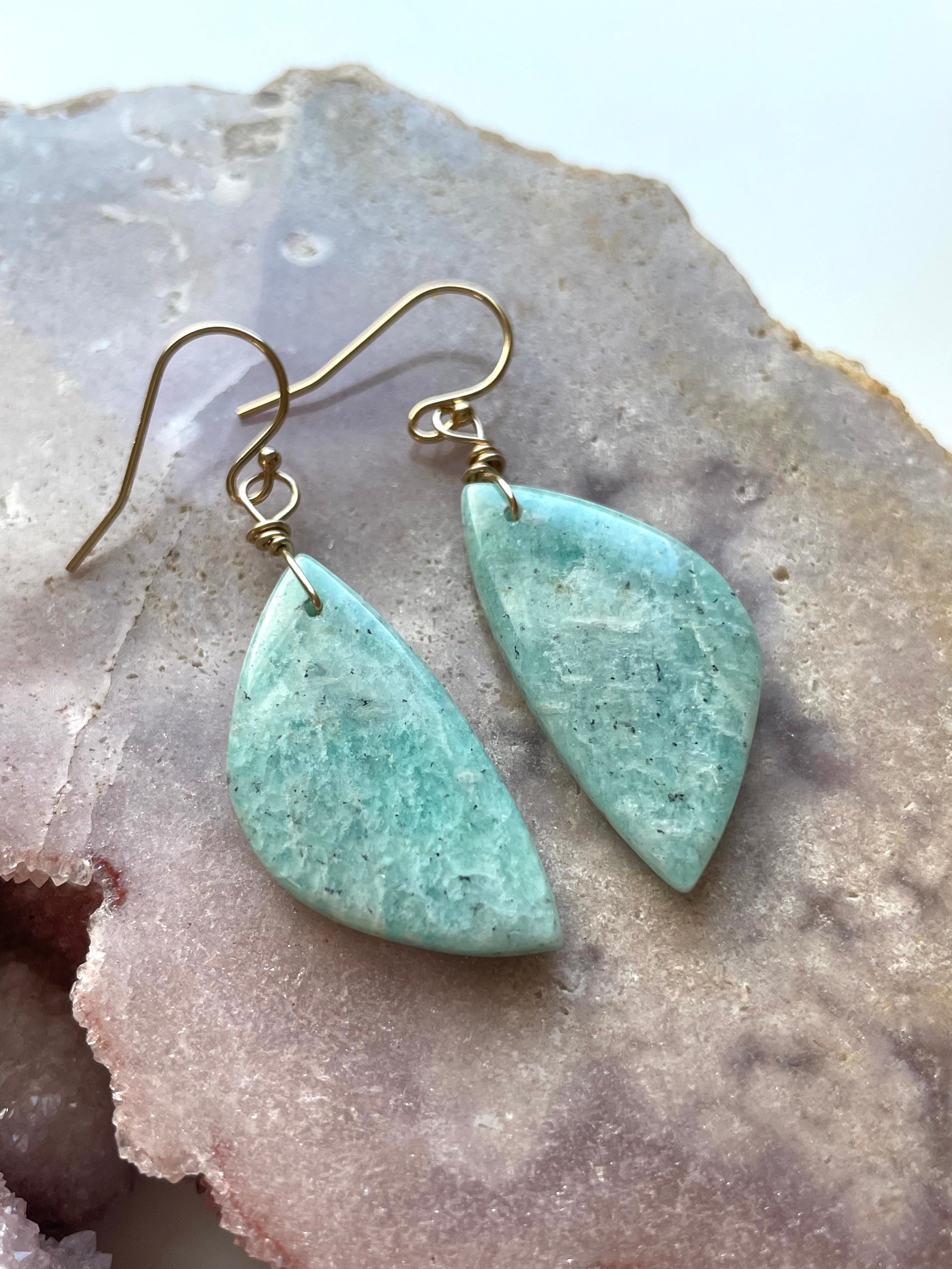 Amazonite Dangle Earrings in Gold Fill - Elegant Handmade Jewelry for Women, Perfect for Parties, Weddings & Everyday Wear