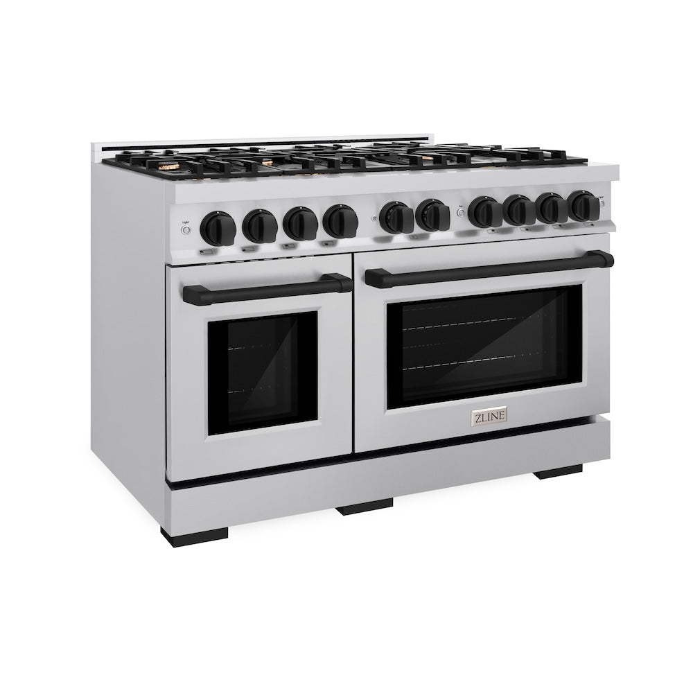ZLINE Autograph Edition 48 Inch 6.7 Cu Ft Double Oven Gas Range with 8 Burner Cooktop - Stainless Steel & Matte Black (HGRZ 48 MB) | Professional Kitchen Appliance for Home Chefs & Cooking Enthusiasts