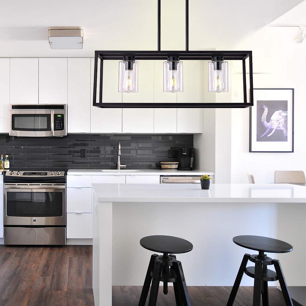 XILICON 3-Light Black Farmhouse Pendant Lighting - Modern Hanging Chandelier with Glass Shade for Dining Room, Kitchen Island, Living Room & Bedroom | Rustic Home Decor & Ceiling Light Fixture