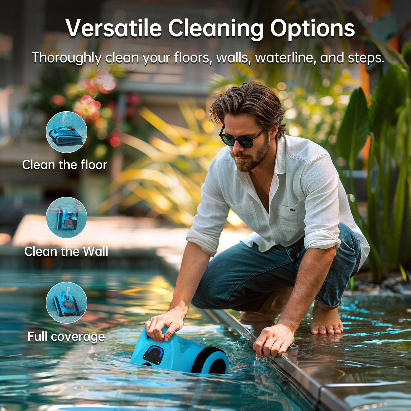 NexTrend Cordless Robotic Pool Cleaner - Automatic Pool Vacuum for Above Ground & Inground Pools up to 2050 sq.ft - 180W Powerful Suction, 150 Mins Runtime - Cleans Walls, Floor & Waterline - Perfect for Backyard, Residential & Commercial Swimming Pools