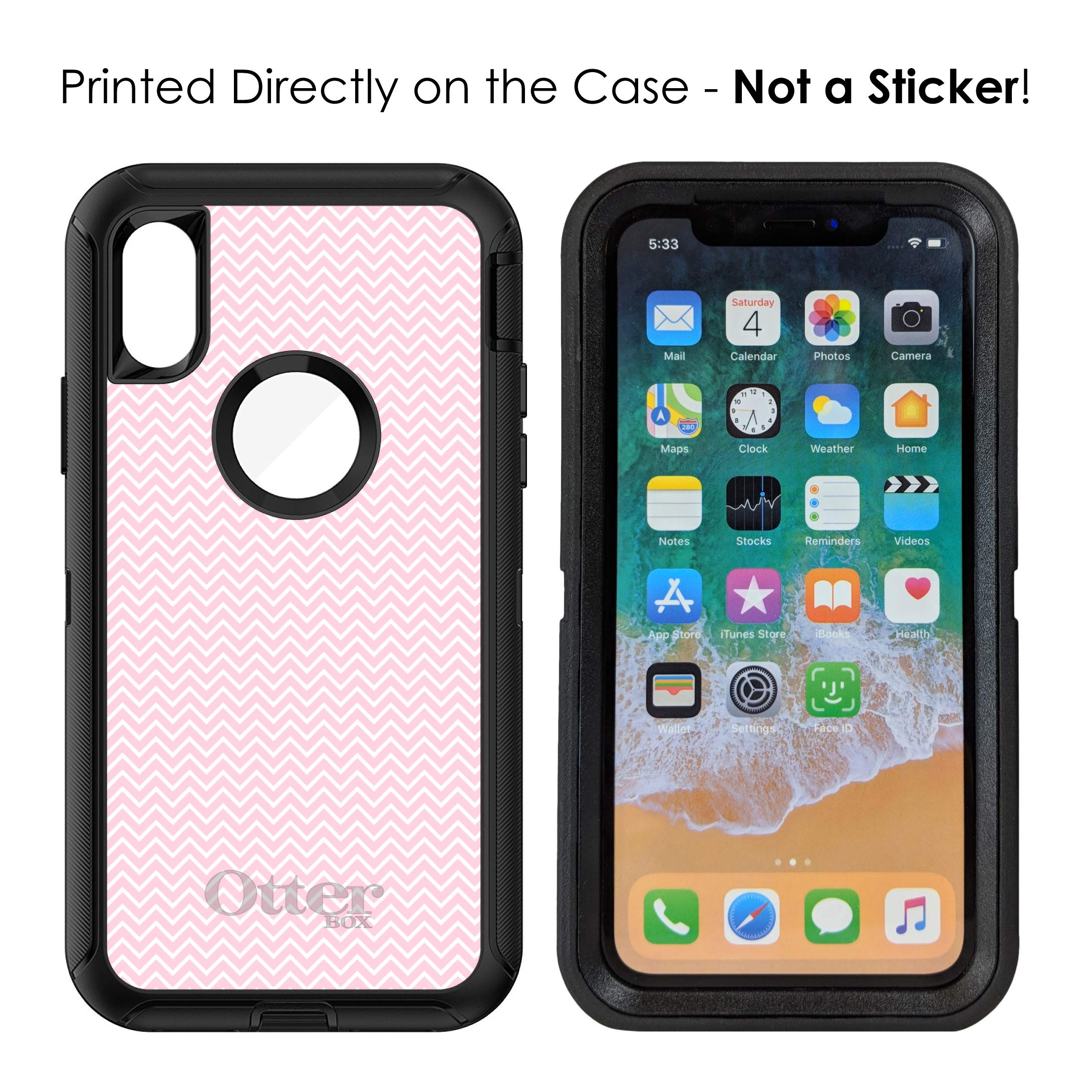 DistinctInk iPhone Xs Max Case (6.5 Inch) - Slim Protective Cover with Pink & White Chevron Design - OtterBox Defender Alternative - Perfect for Everyday Use, Work & Travel