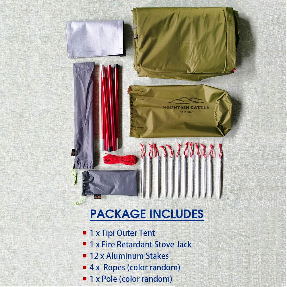 4-Person 5lb Lightweight Tipi Hot Tent with Stove Jack - 7'3