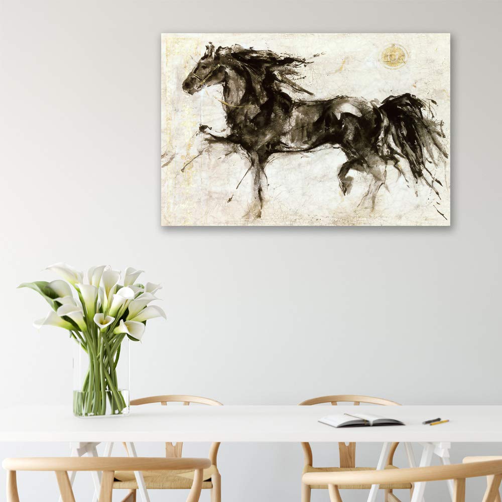 Galloping Horse Canvas Wall Art - 24x36 Inches Giclee Painting for Bedroom, Living Room, Home Office & Modern Interior Decoration