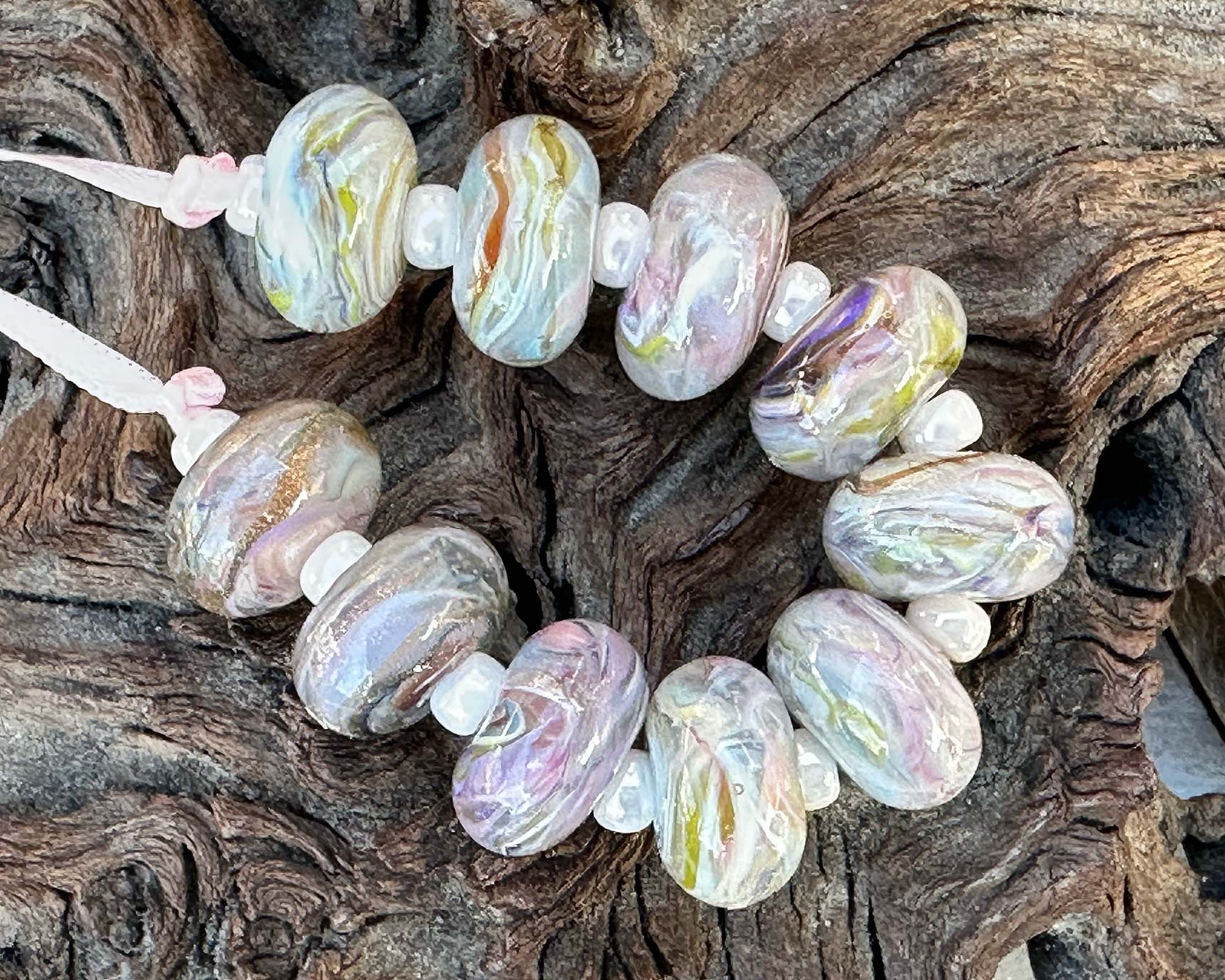 10 Dreamy Pastel Swirl Lampwork Glass Beads Set - Handmade SRA Beads for Jewelry Making, DIY Crafts, Bracelets & Necklaces - Perfect for Boho, Wedding & Gift Projects