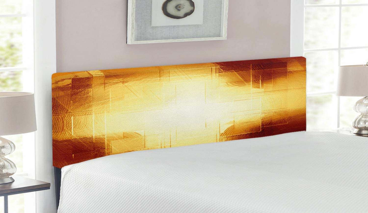 Ambesonne Abstract Upholstered Headboard - Modern Grid Design with Vibrant Colors, Queen Size Memory Foam Bed Headboard in Dark Orange & Yellow | Perfect for Contemporary Bedrooms, Guest Rooms & Dorm Decor