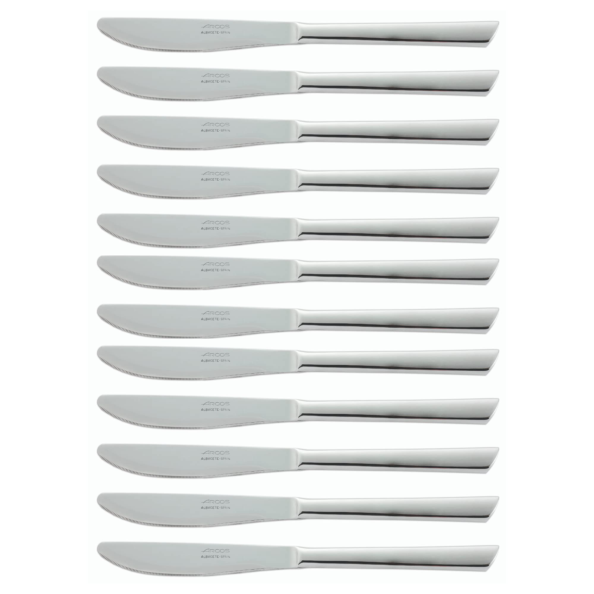 Arcos 570900-DUN14 Toscana-Box 12-Piece Stainless Steel Table Knife Set - 100mm (3.94 Inch) Silver Monoblock Design with Plastic Handle - Perfect for Restaurants, Catering & Home Dining