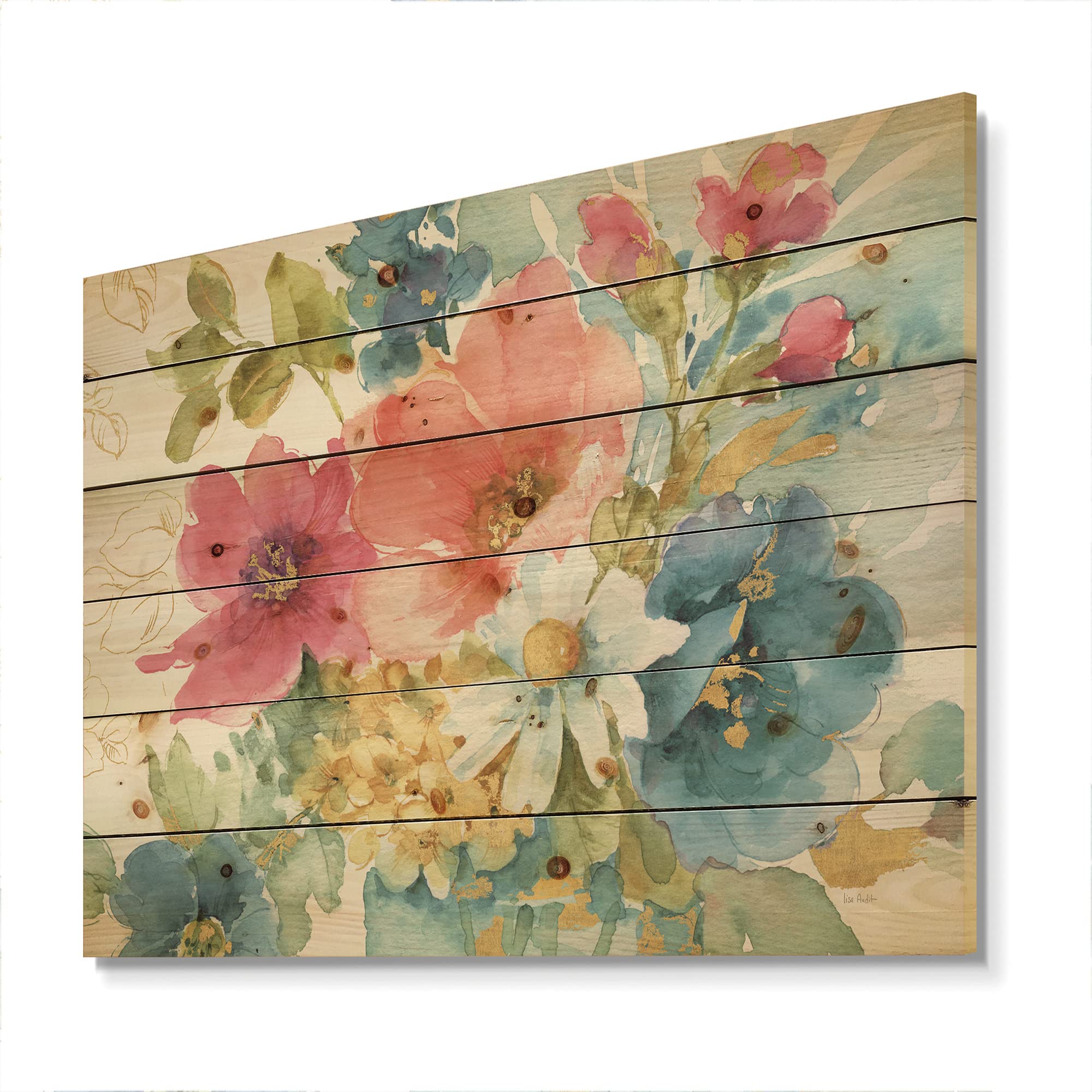DesignQ My French Garden Traditional Wood Wall Decor - Pink Floral Wood Wall Art, Large Wall Panels Printed on Natural Pine Wood - Perfect for Living Room, Bedroom & Home Decor