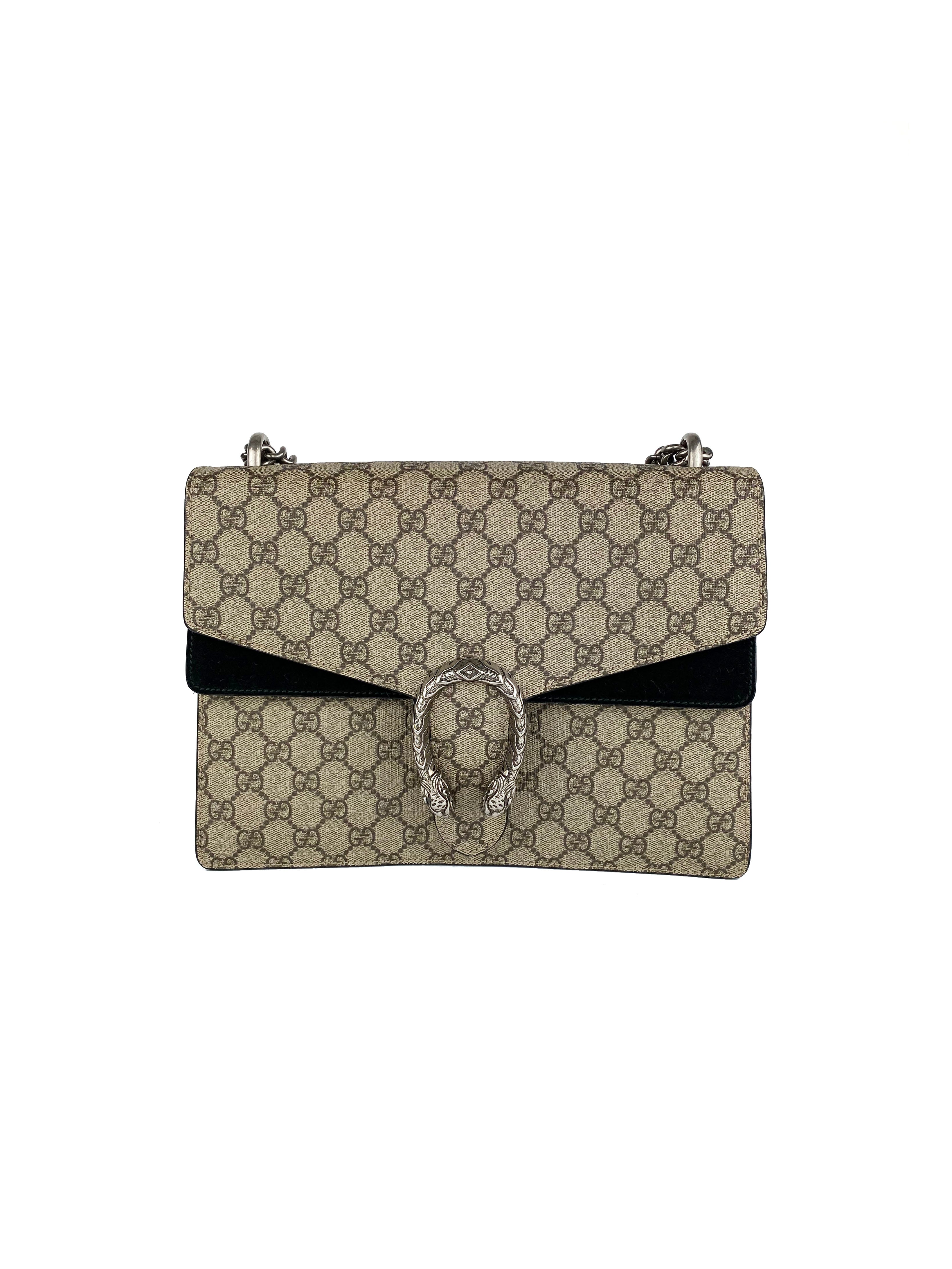 Gucci Dionysus Monogram Shoulder Bag with Black Suede Trim - Luxury Crossbody Purse for Women, Perfect for Evening Parties & Date Nights