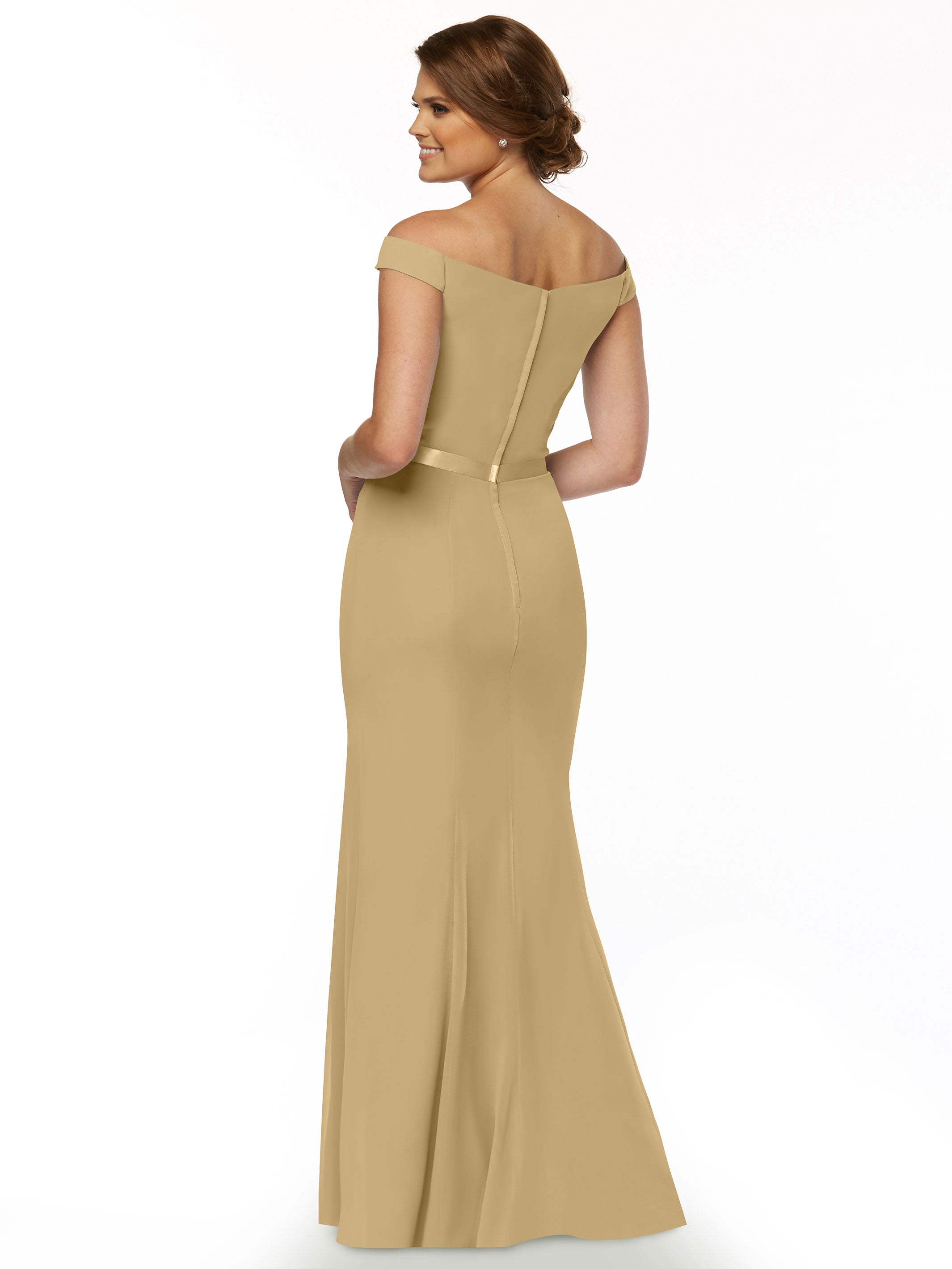 Elegant Off-The-Shoulder Chiffon Bridesmaid Dress with Ribbon Belt - A-Line Fit & Flare Design for Weddings, Parties & Special Occasions