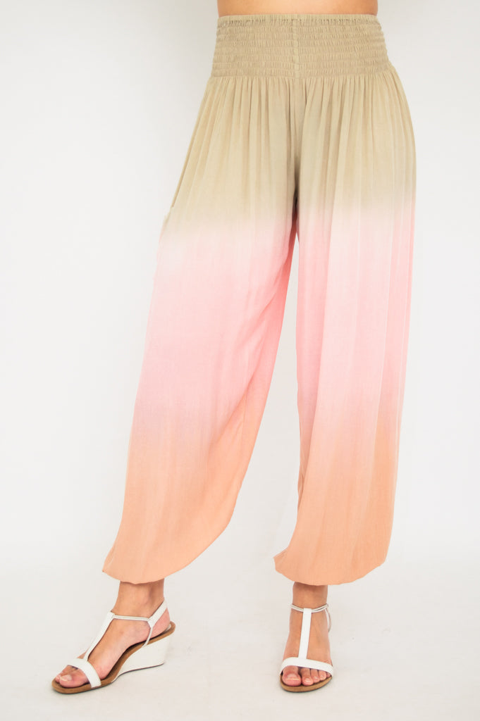 Embra Pants for Women - Soft Tan Dip Dye High Waisted Trousers | Comfortable Stretch Fabric for Work, Travel & Casual Wear