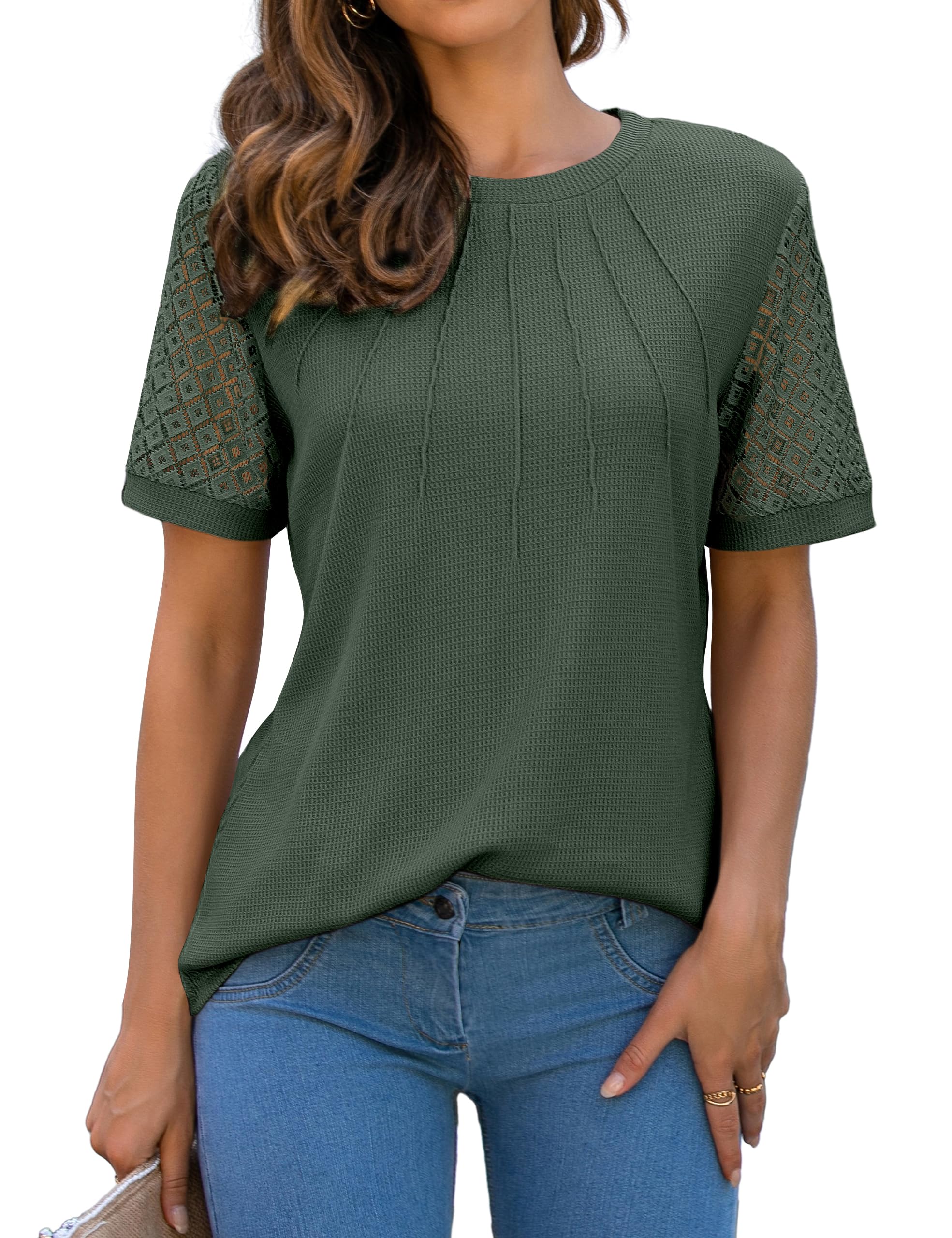 Stylish Blooming Jelly Women's Waffle Knit Blouse - Short Sleeve Business Casual Top for Office & Summer 2025 | Perfect for Work, Date Night & Weekend Outfits