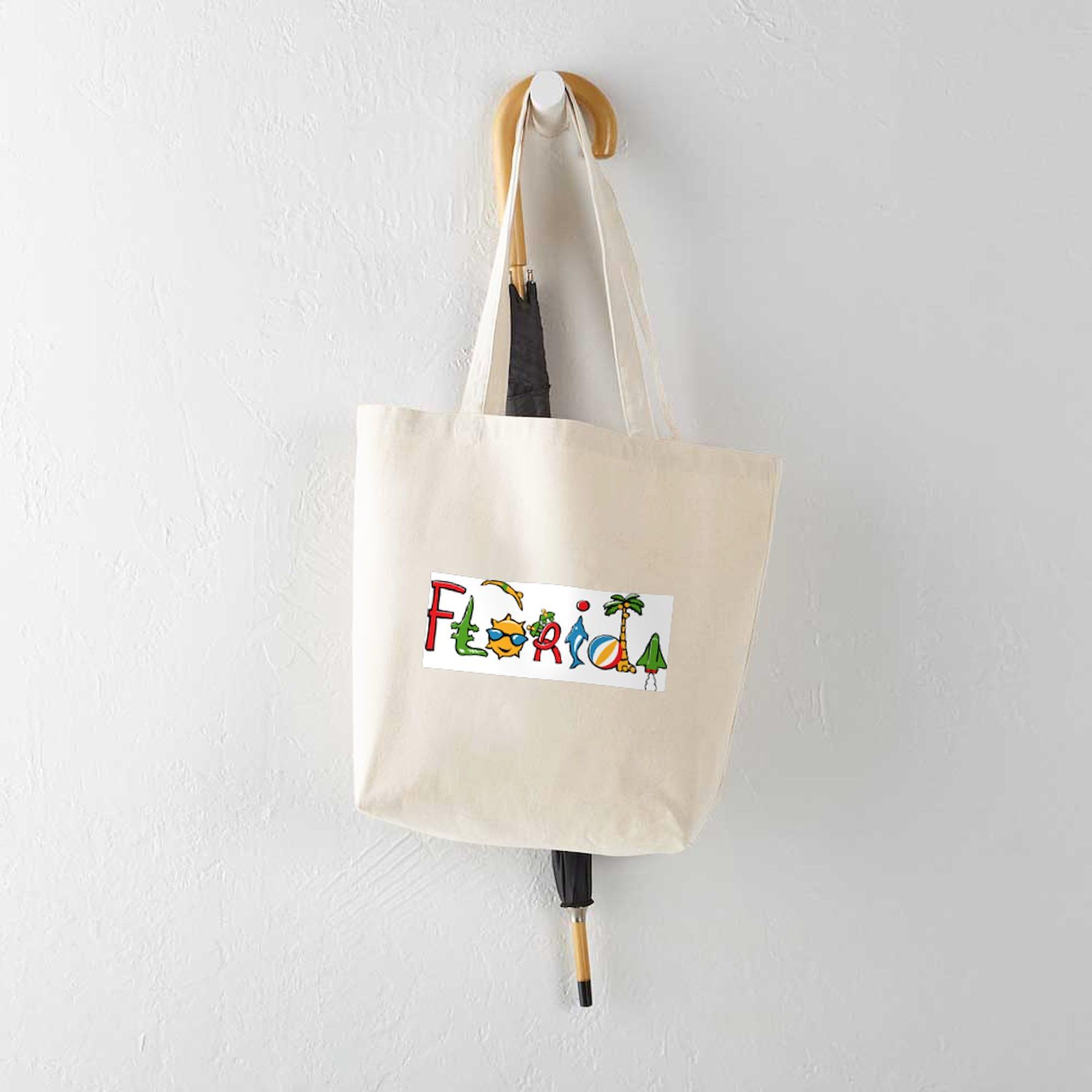 Florida Spirit Natural Canvas Tote Bag - Eco-Friendly Reusable Grocery Shopping Bag for Beach, Market & Daily Use