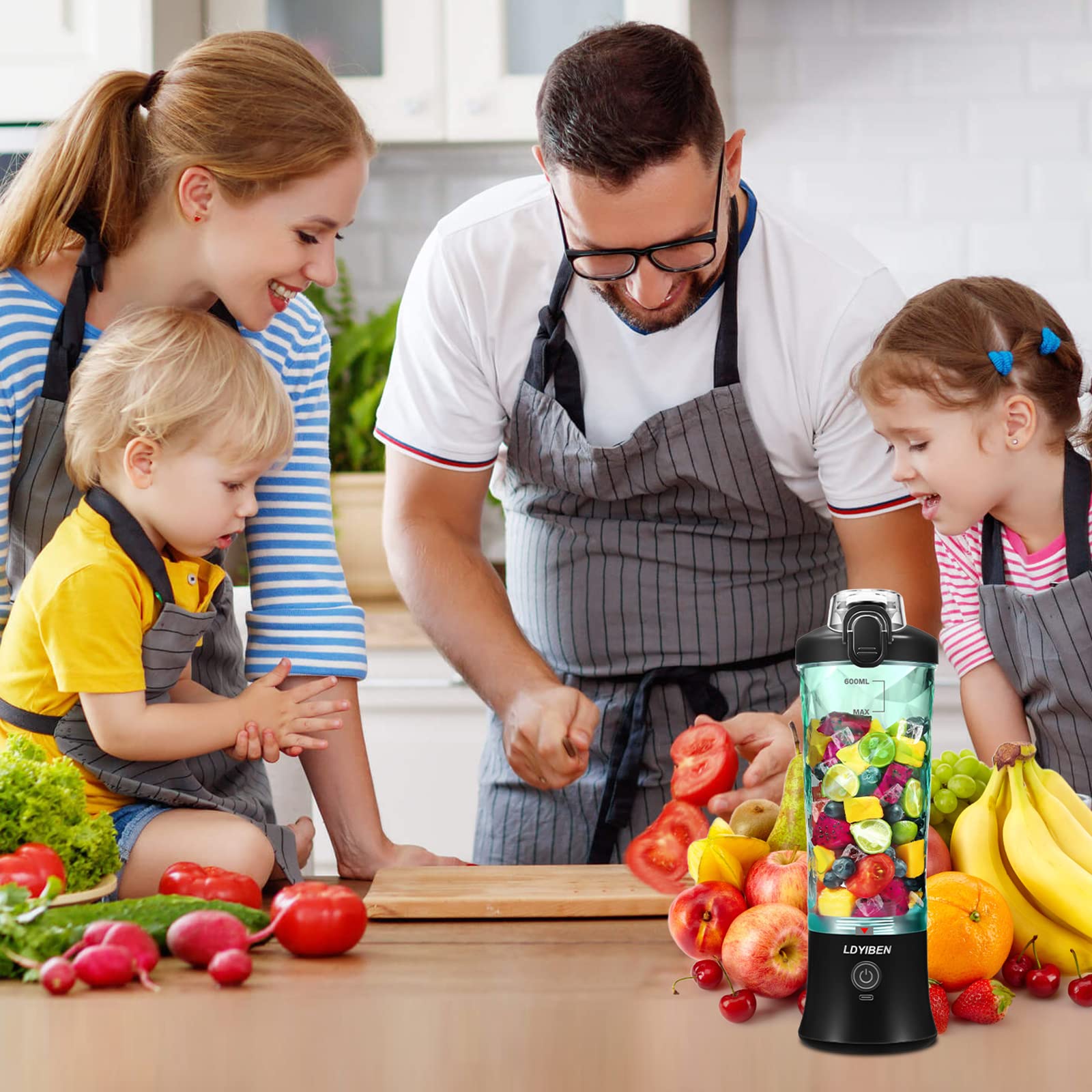 Portable Mini Blender 20oz - 6 Blade Personal Blender for Smoothies, Shakes & Juices - Compact Travel Blender for Kitchen, Home, Gym & Outdoor Use (Black)