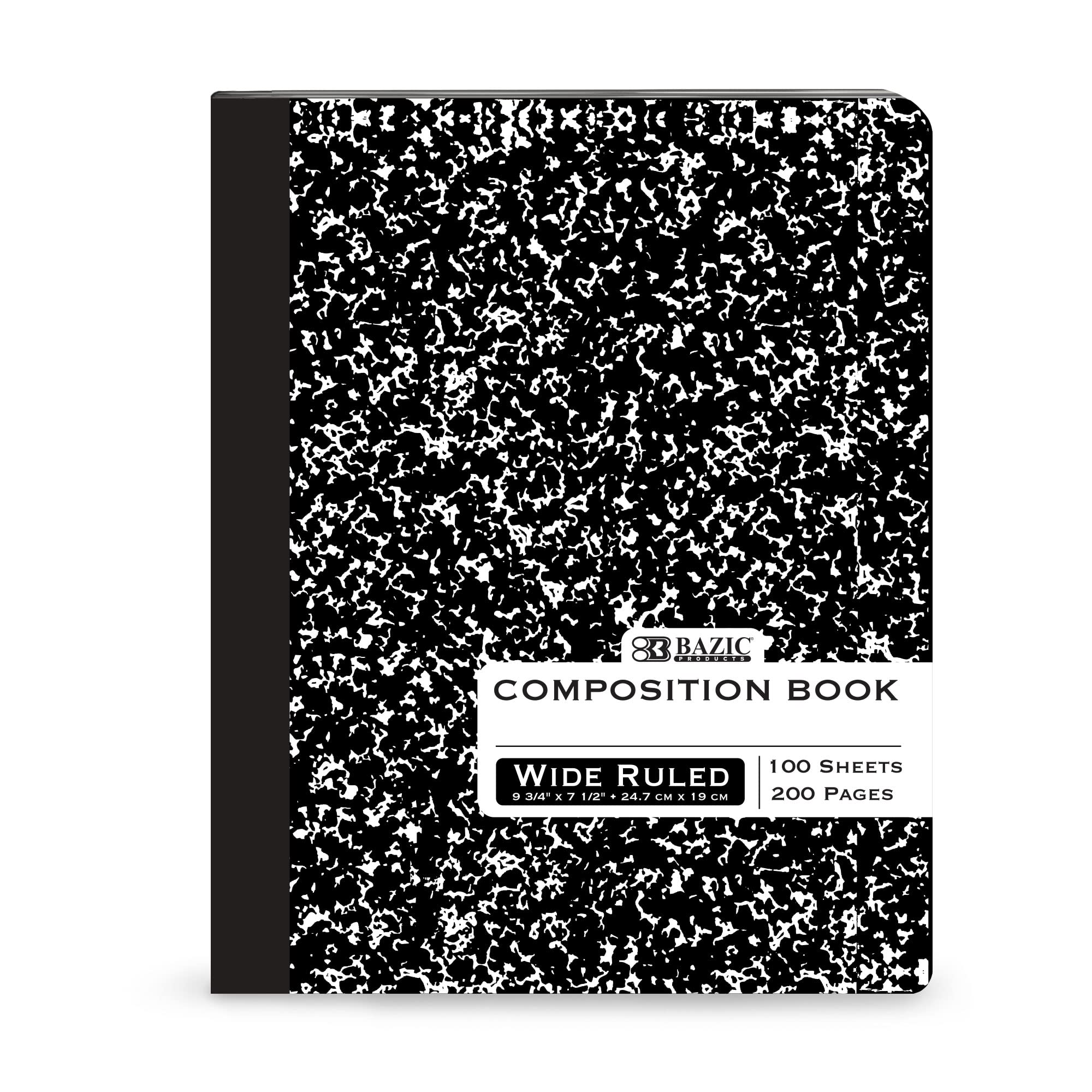 BAZIC 100-Sheet Wide Ruled Composition Notebook, Black Marble Cover - 48-Pack of Lined Writing Journals for School, Office & College Note Taking | Perfect for Class Notes, Work Meetings & Daily Journaling