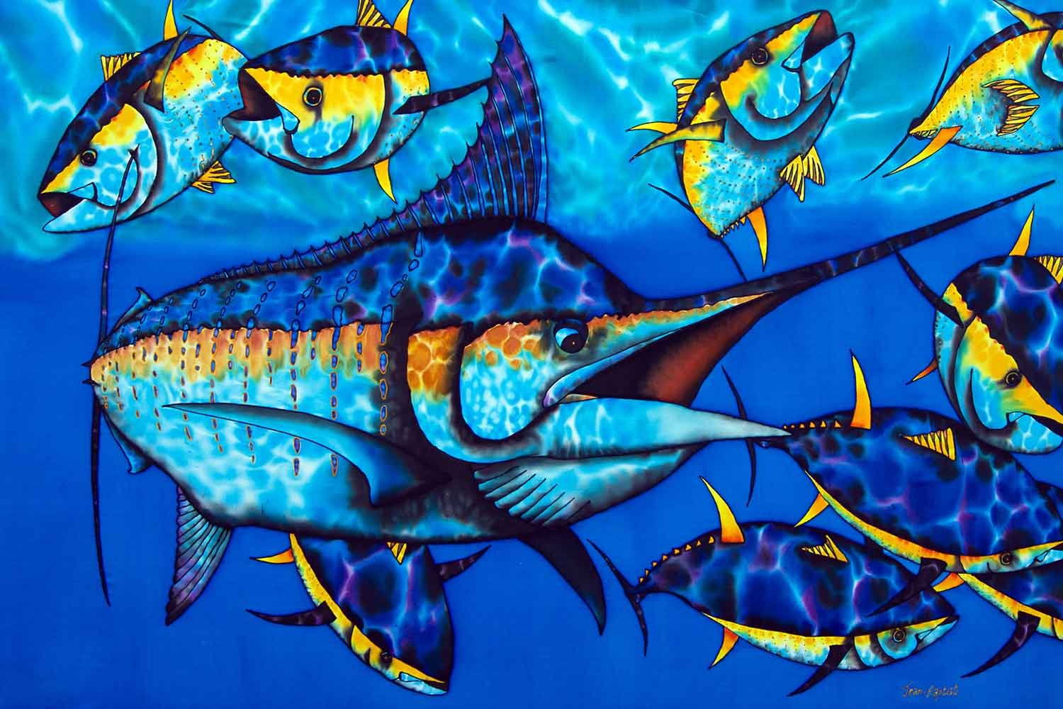Louis Leonard Art – Blue Marlin by Jean-Baptiste | Premium Framed Canvas Giclee Wall Art Print | Perfect for Beach House Decor & Ocean Theme Living Room