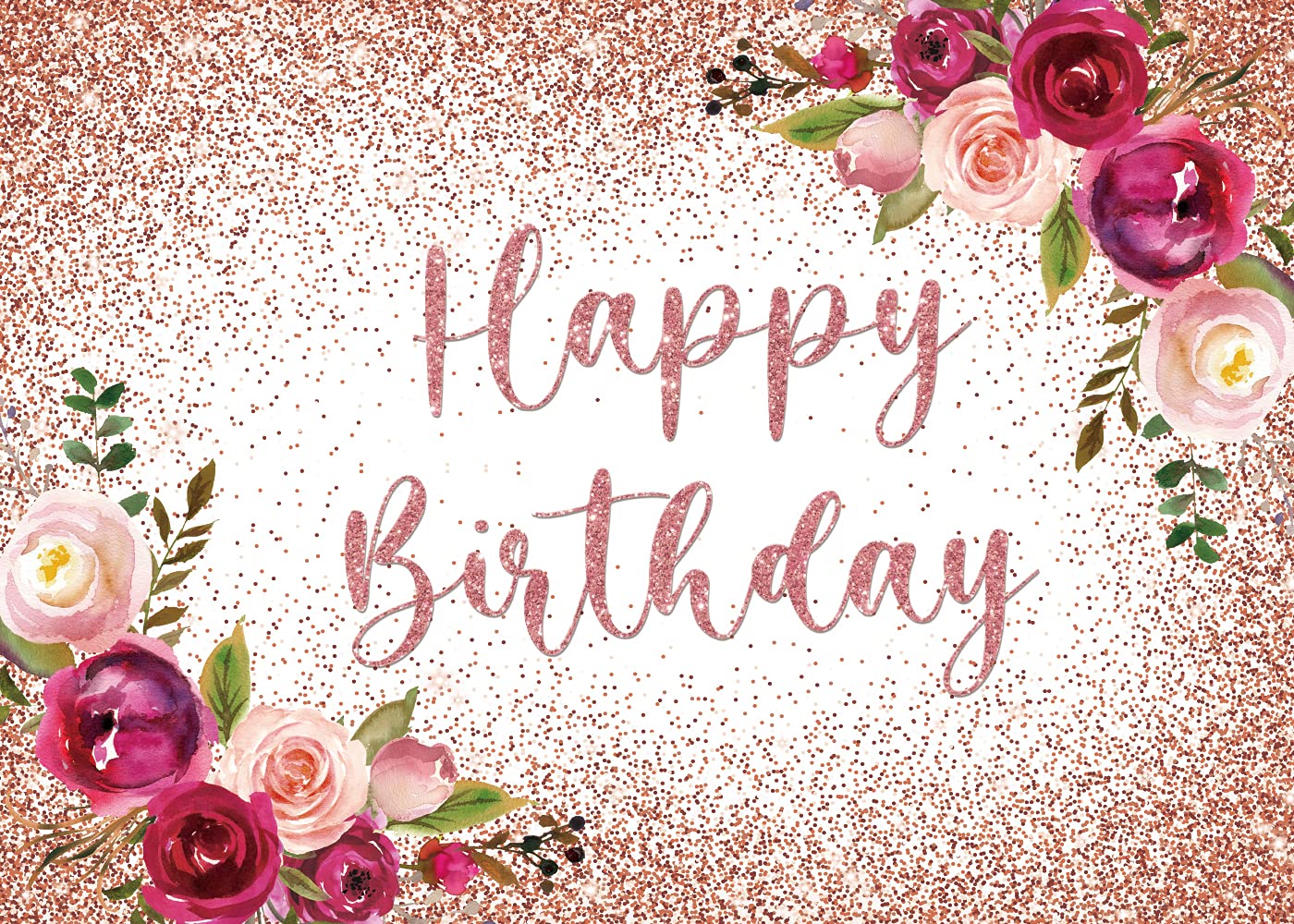 Pink & Rose Gold Watercolor Floral Birthday Backdrop - 7x5ft Photography Background for Girls, Women, Sweet 16 Party Decor | Cake Table, Photo Booth Props | Perfect for Birthday Celebrations, Baby Showers & Bridal Showers (SCO292A)