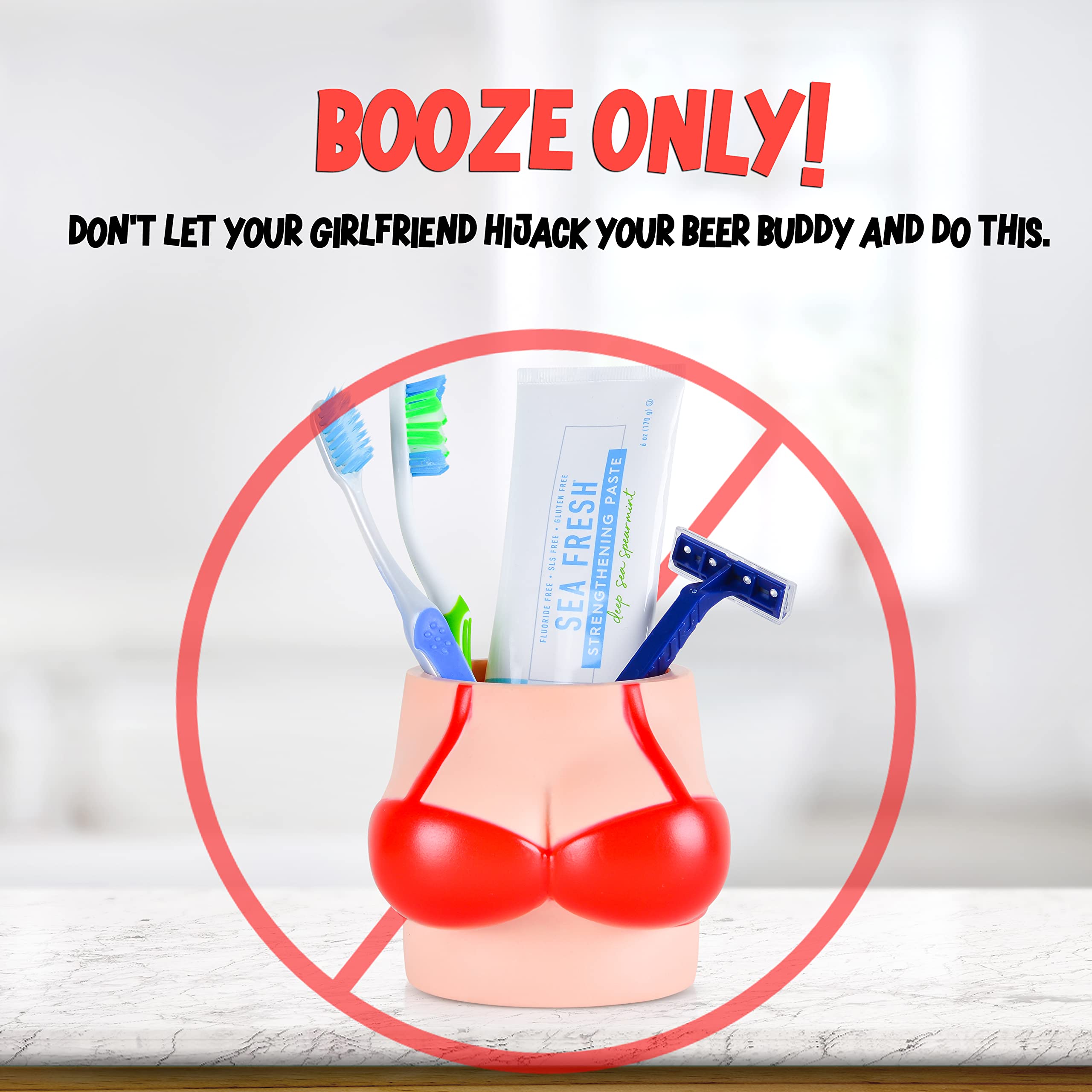 Shower Beer Holder with Silicone Suction Cup - Red Bikini Design Can Caddy for Bath & Shower | Keep Your Drink Cold While Relaxing - Perfect Bathroom Accessory Gift for Beer Lovers, Stocking Stuffer or Bathtub Caddy | Ideal for Spa Days, Pool Parties & Self-Care Moments