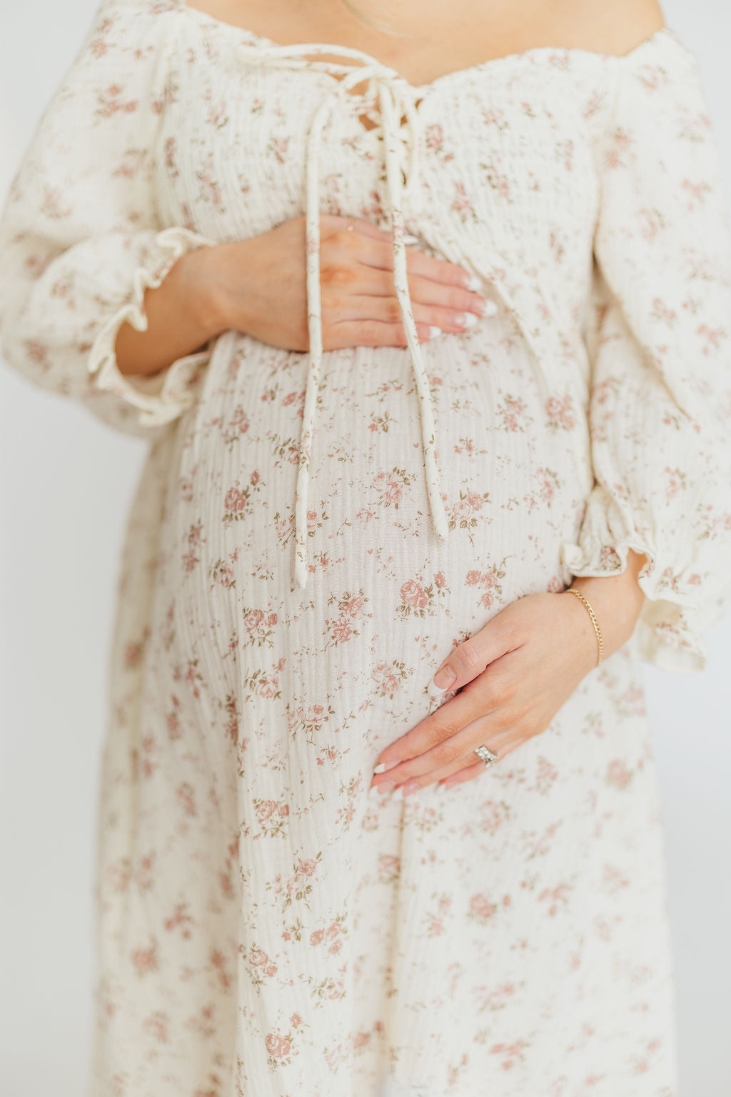 100% Cotton Smocked Maxi Dress for Women - Ivory/Mauve Floral Print | Bump Friendly Maternity Dress | Perfect for Summer, Beach Vacations & Special Occasions
