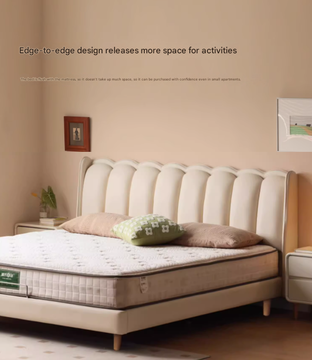 Organic Leather Art Bed Cream Style Modern - Elegant & Sustainable Bedroom Furniture for Home Decor | Perfect for Master Bedrooms, Guest Rooms & Luxury Apartments