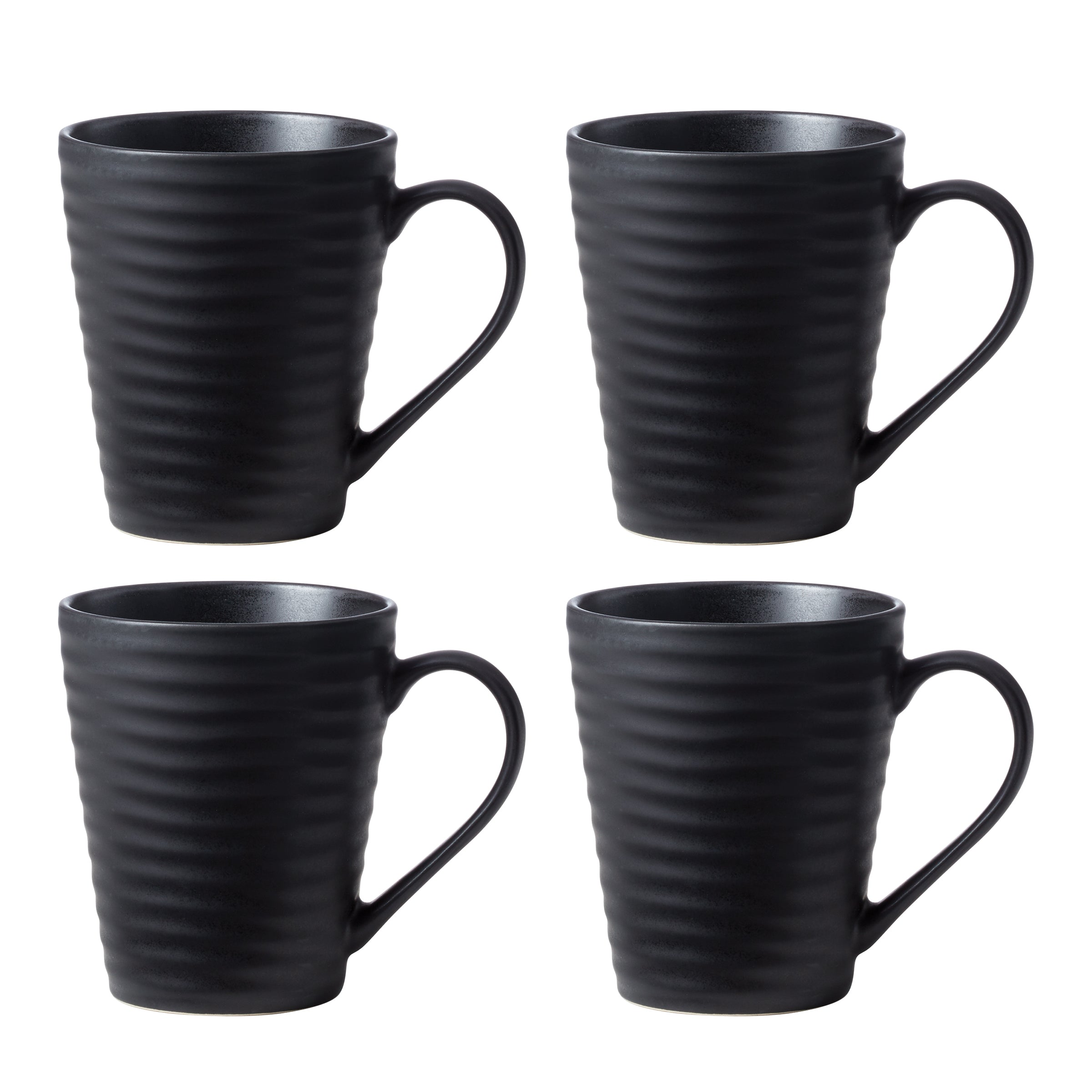 Premium Ridge Black Coffee Mugs Set of 4 - Durable Ceramic Cups for Home, Office & Gifts - Perfect for Hot Coffee, Tea & Hot Chocolate