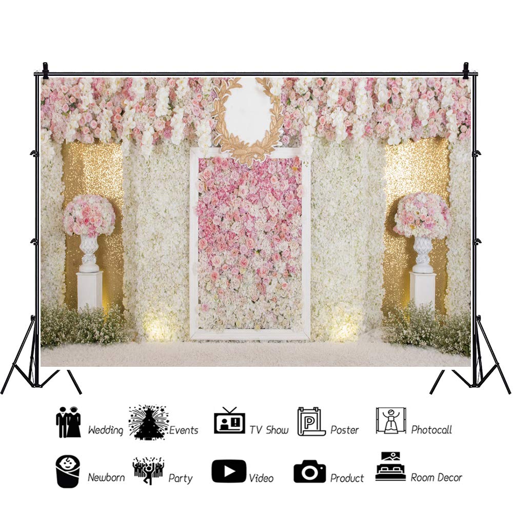 Leyiyi 3D Floral Wedding Backdrop 20x10ft - White & Pink Photography Background for Bridal Showers, Ceremonies, Baby Showers & Birthday Parties - Perfect for Wedding Decor, Photo Booths & Video Props