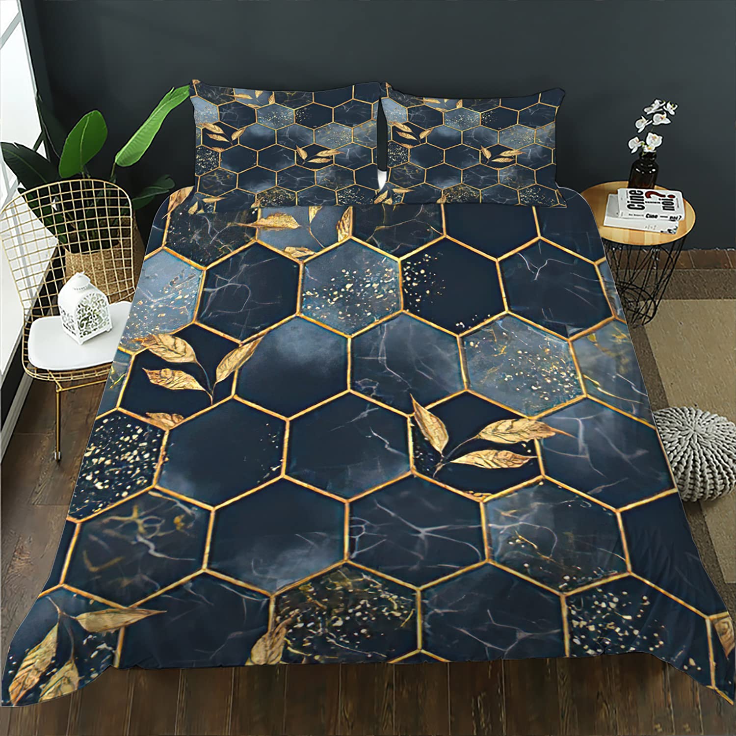 AILONEN Marble Print Duvet Cover Set King Size - 3 Piece Abstract Art Comforter Cover with 1 Quilt Cover & 2 Pillowcases for Girls, Kids, Teens | Perfect for Modern Bedroom Decor & Teen Room Makeover