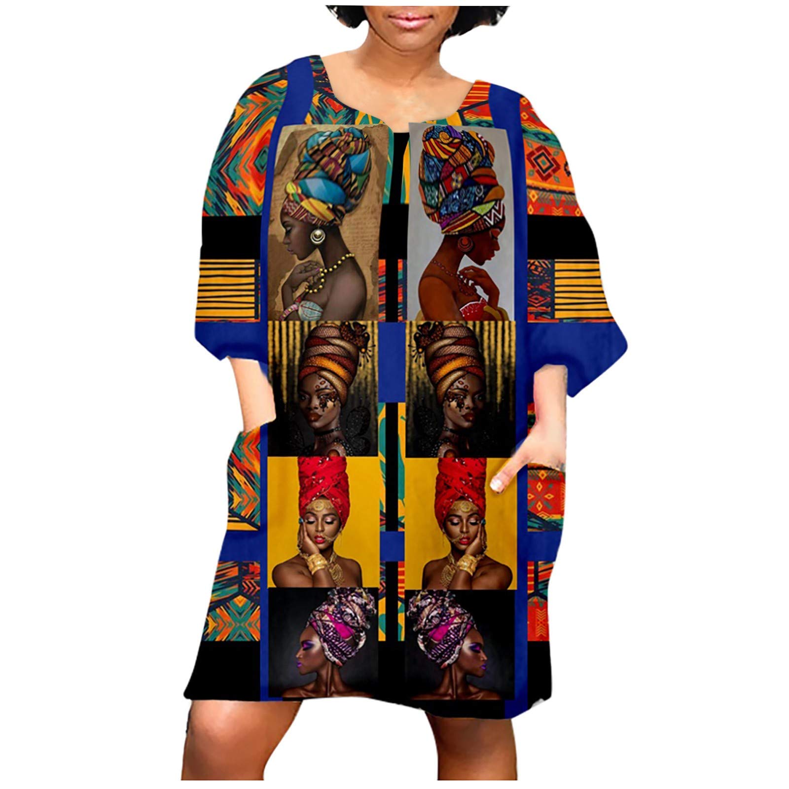 Women's V-Neck African Vintage Printed Bohemian Dress - Short Sleeve Casual Summer Dress for Women | Perfect for Beach Vacations, Music Festivals & Boho Chic Outfits