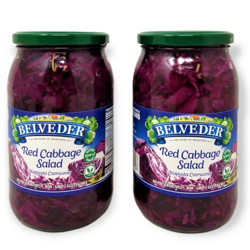 Belveder Red Cabbage Salad 31.74 oz (900g) - Vegan, Non-GMO, Gluten-Free, Pack of 2 - Perfect for Healthy Meals, Picnics & Quick Lunches