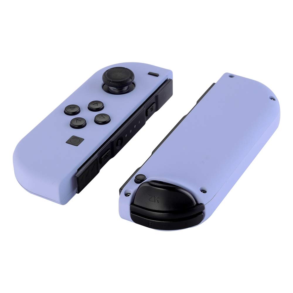 eXtremeRate Soft Touch Joy-Con Controller Replacement Shell Case with Full Black Buttons & Light Violet Border - Custom Housing for Nintendo Switch Joy-Con - Includes Tempered Glass Screen Protector for Enhanced Gaming Protection (Perfect for Travel, Home Gaming & Switch Modding)