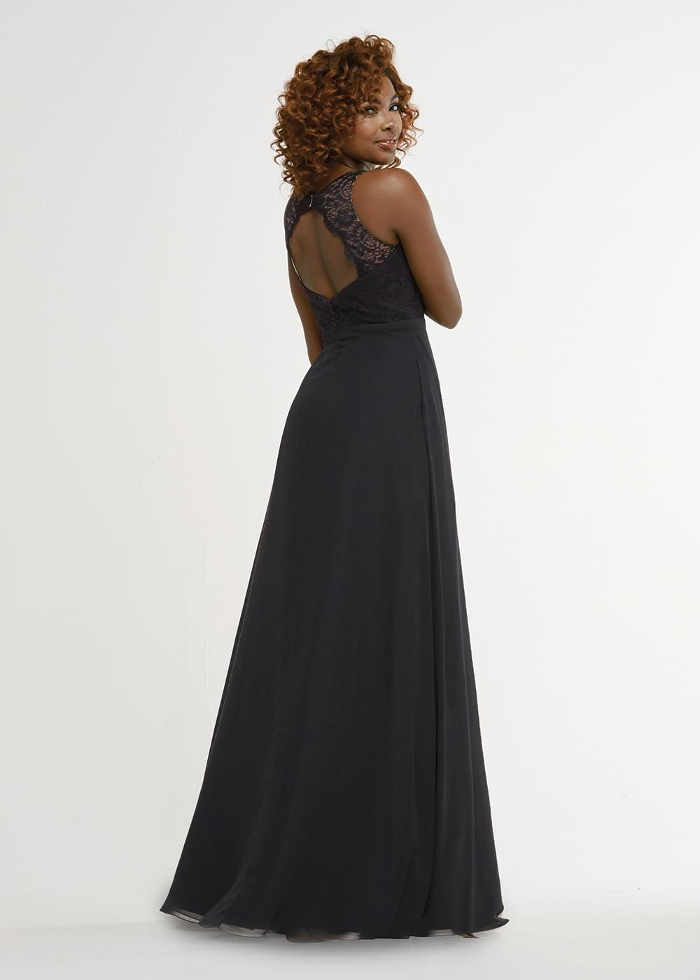 Elegant 80166 A-Line Chiffon Bridesmaid Dress with Plunging Neckline & Lace Bodice - Perfect for Weddings, Formal Events & Special Occasions