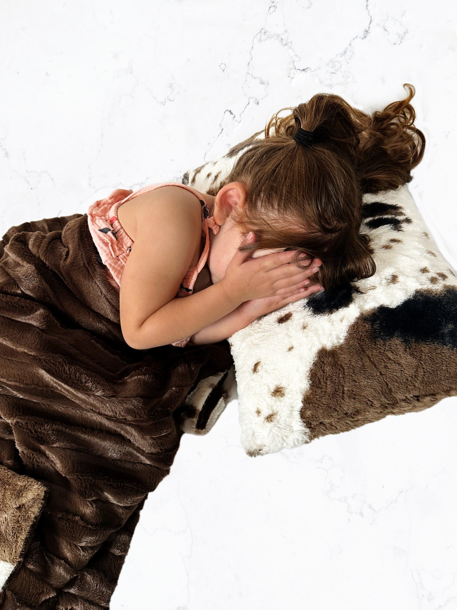Soft Pony Mud Pie Brown Chinchilla Double Minky Toddler Blanket 44x60 - Travel Blanket with Pillowcase 12x20 for Kids, Baby Shower Gift & Nursery Decor