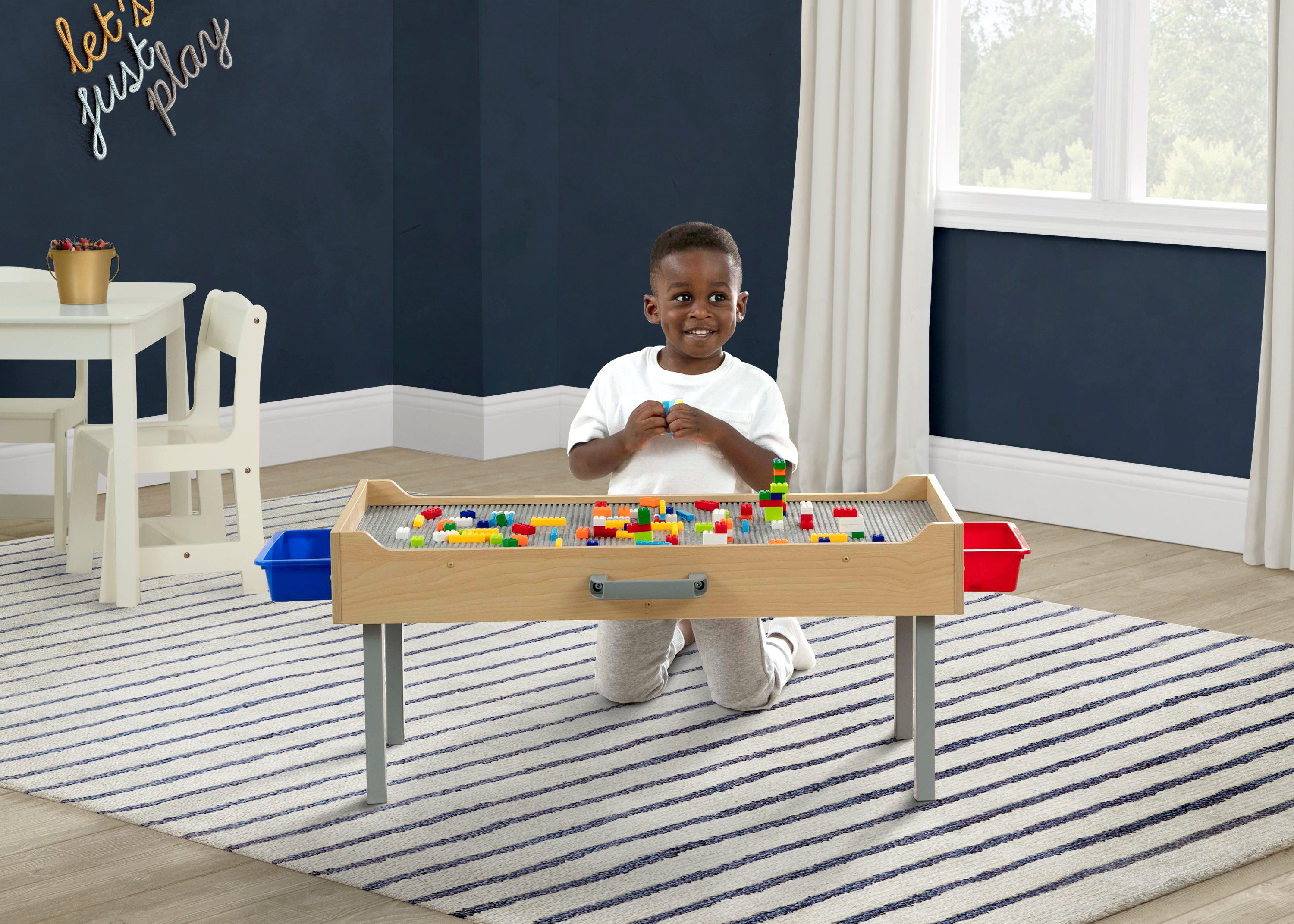 Play N Store Kids Building Bricks Play Table with 100+ Colorful Bricks - STEM Learning Toy for Creative Play, Room Organization & Toddler Activities